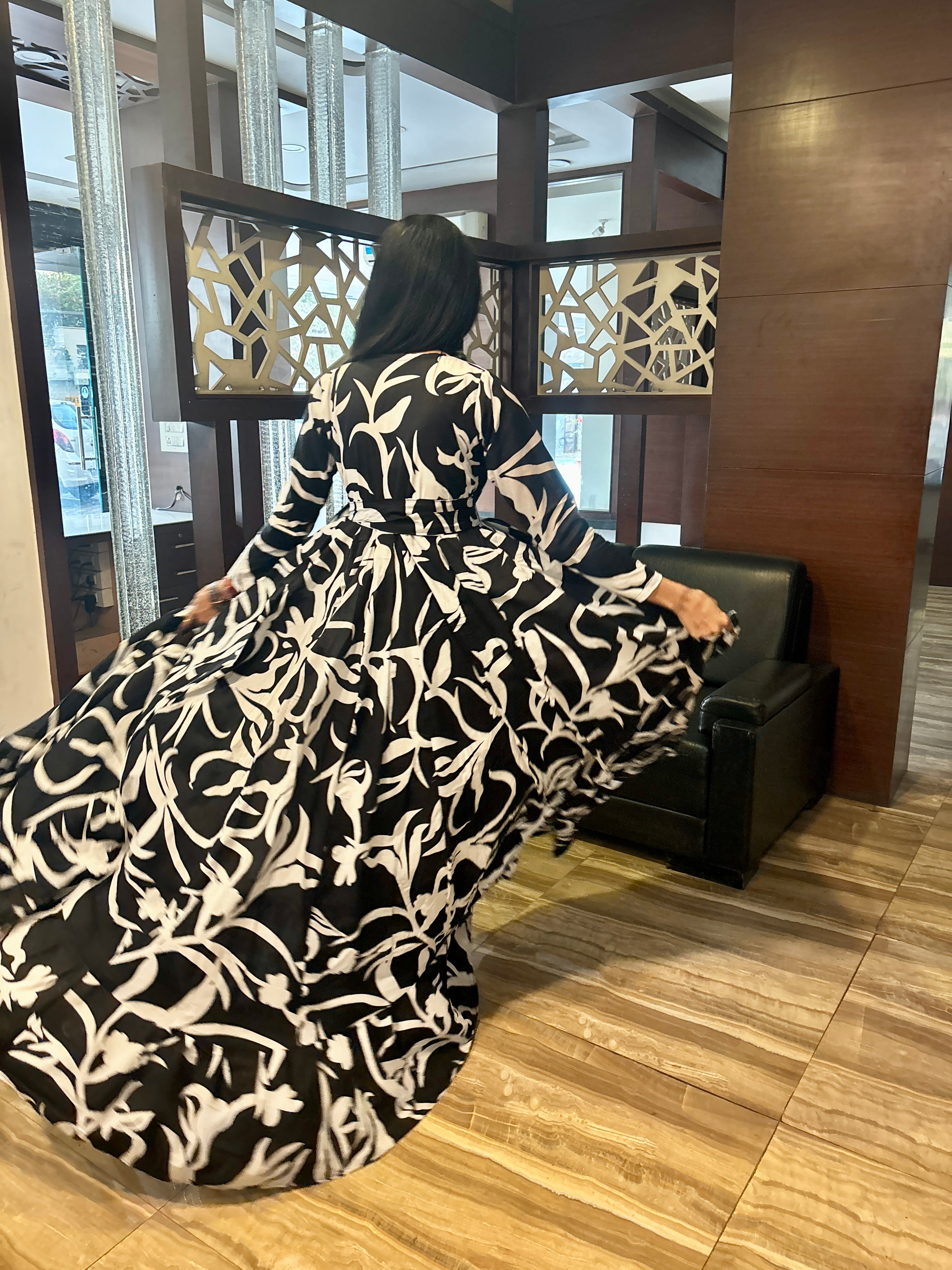 Black Cotton Floral Gown