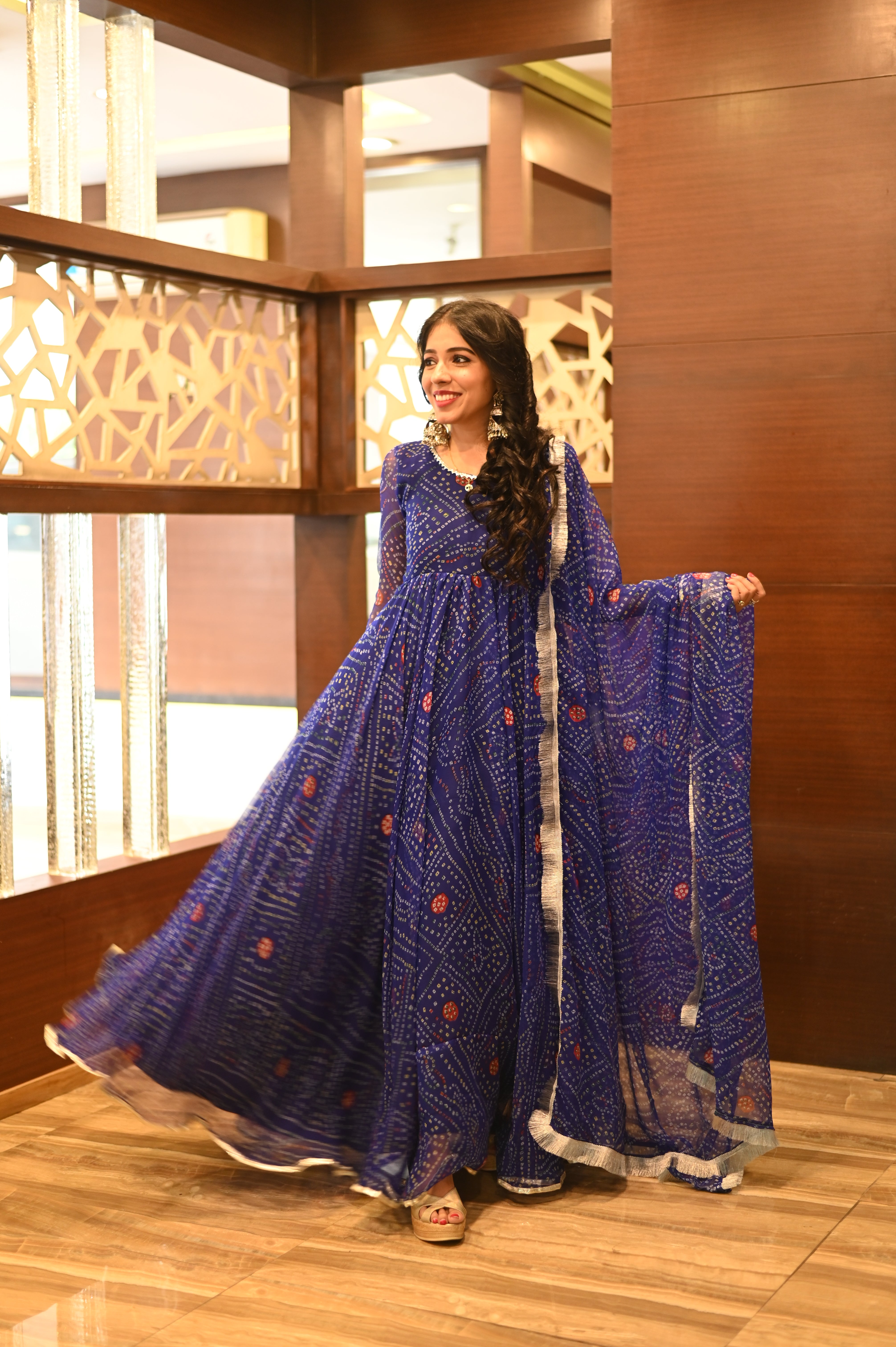 Blue Bandhej 3 piece Suit Set