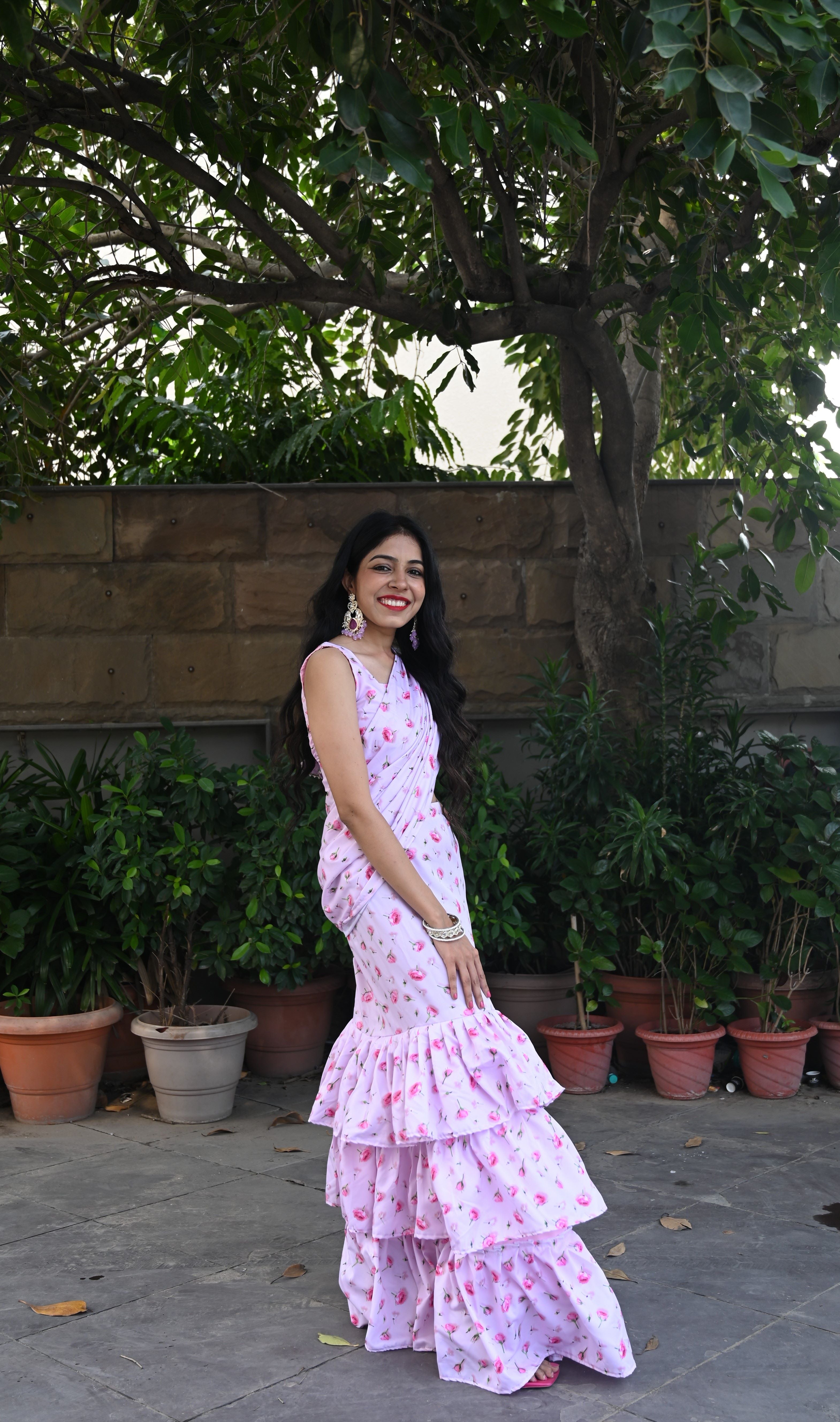 Lavender Pre Drape Saree