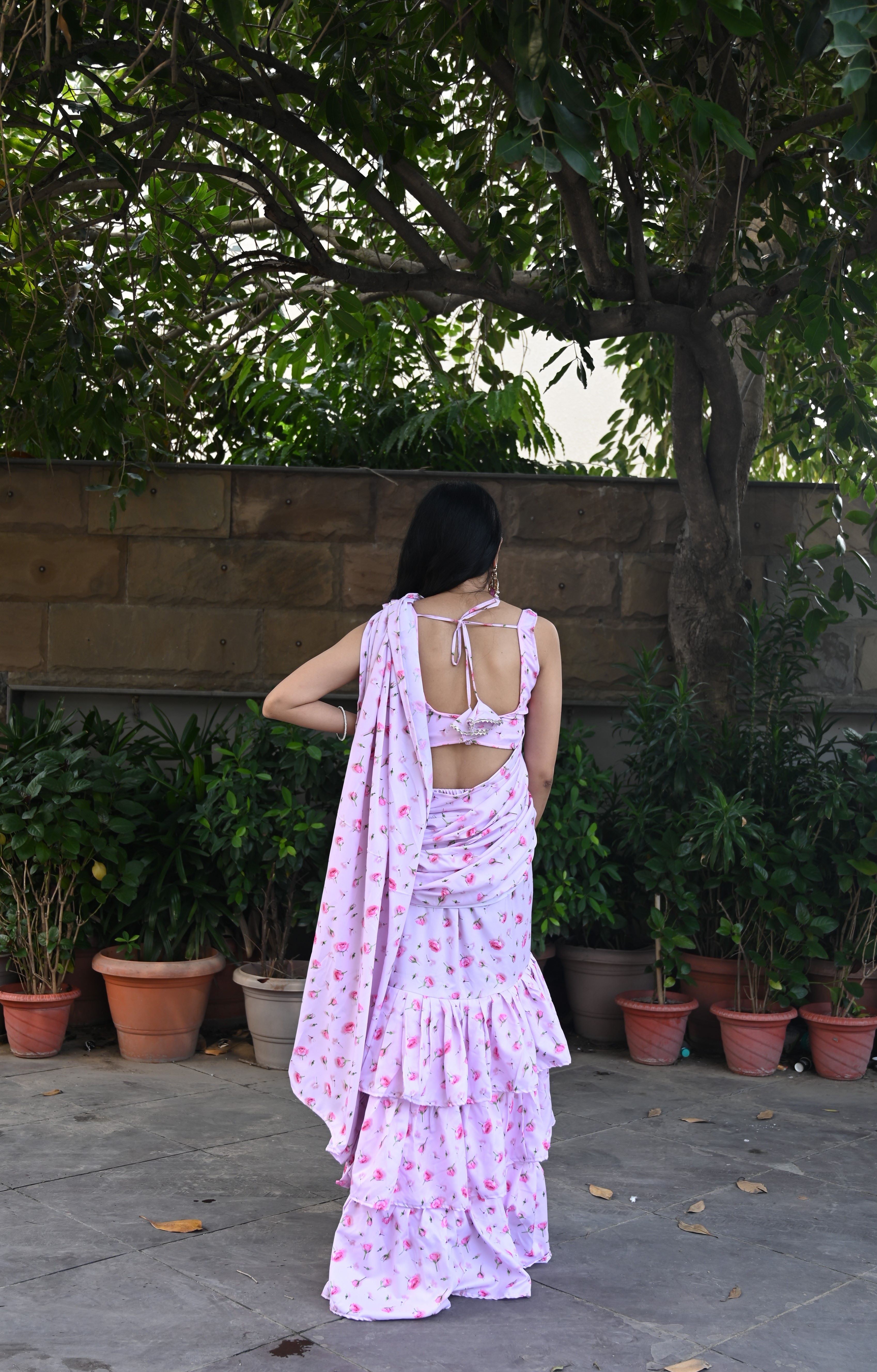 Lavender Pre Drape Saree