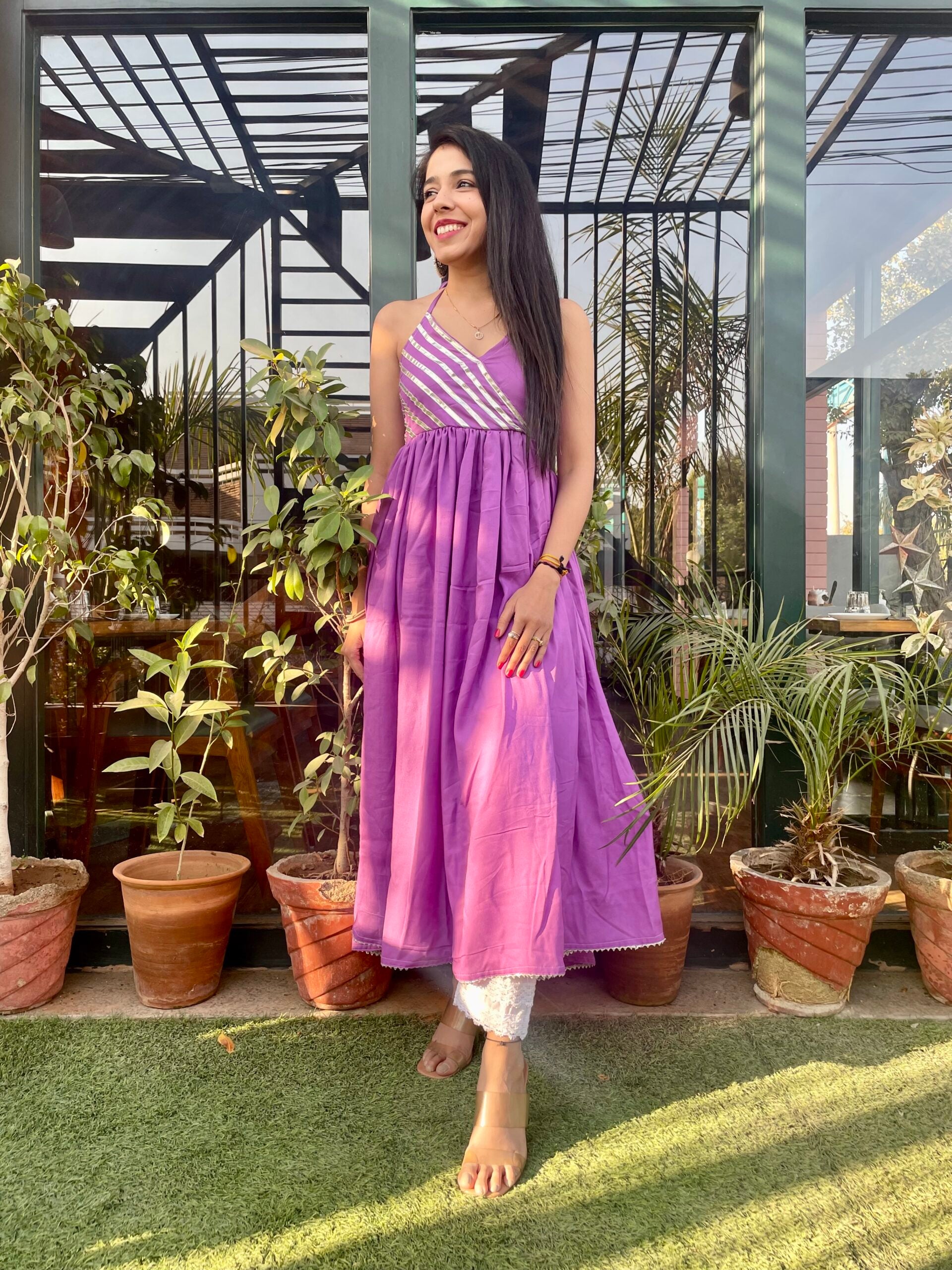 Lavender Gota Patti Kurta Bottom Set