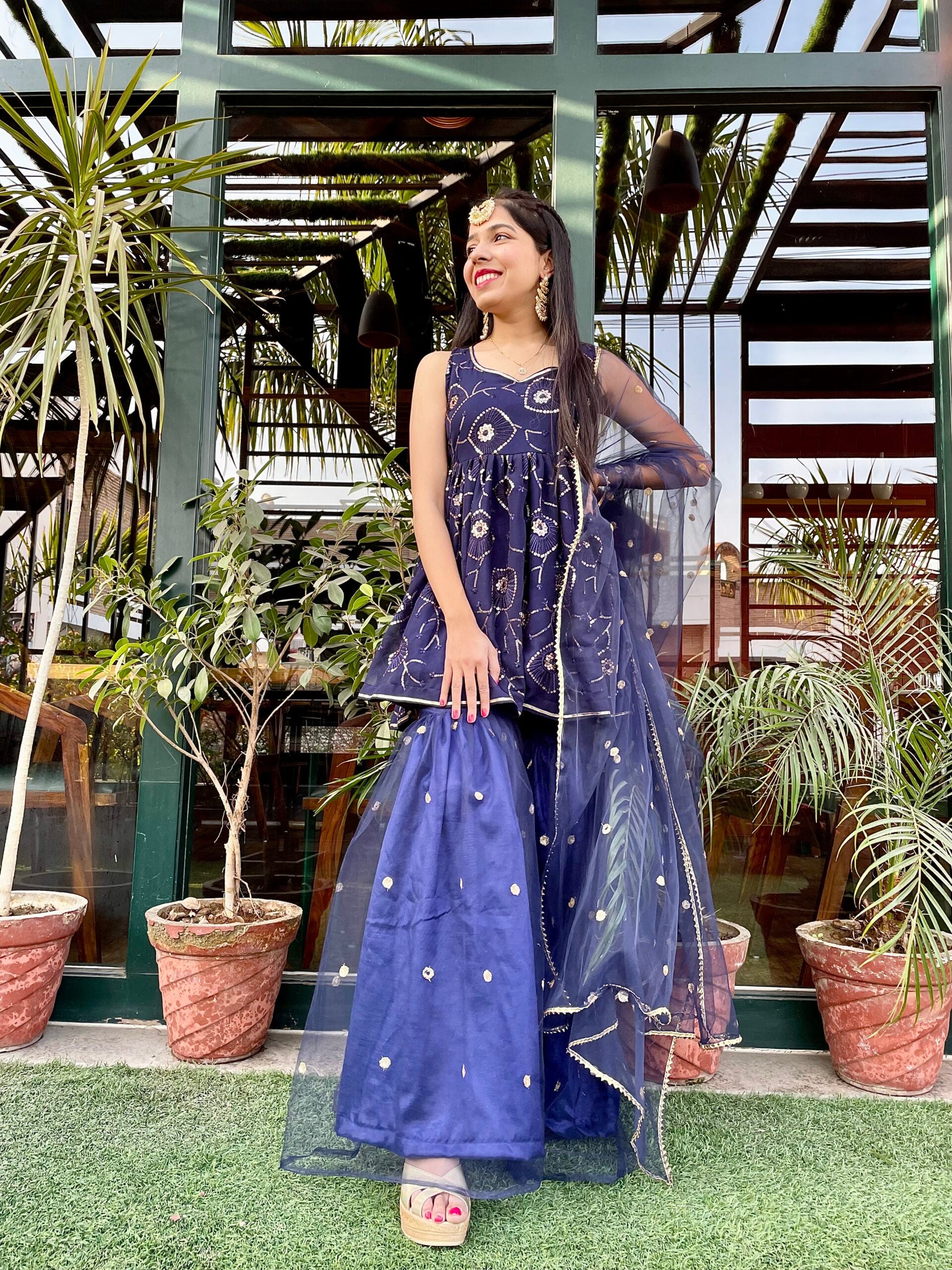 Royal BlueHeavy work Sharara Set