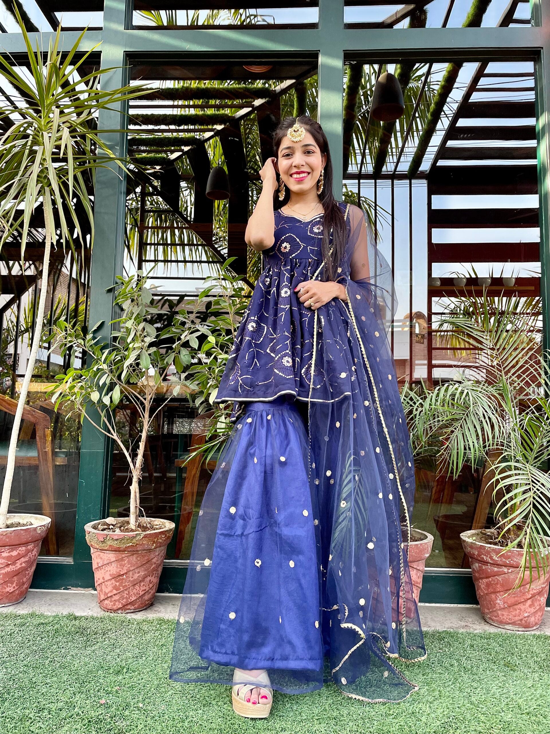 Royal BlueHeavy work Sharara Set