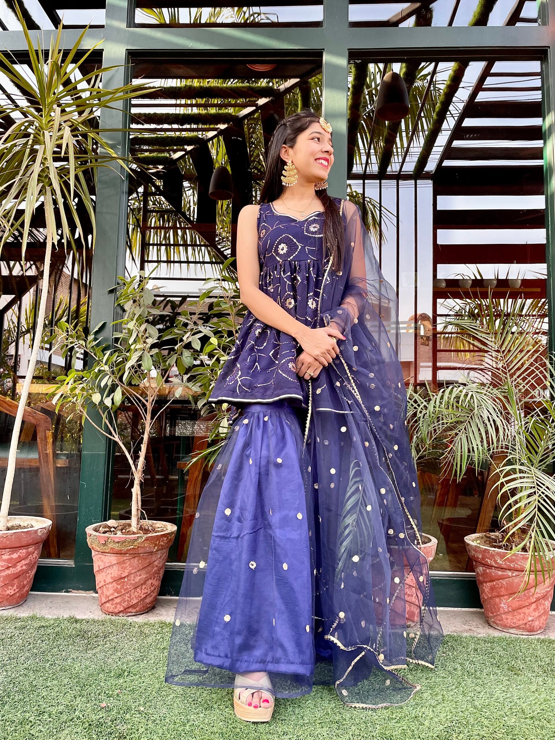Royal BlueHeavy work Sharara Set