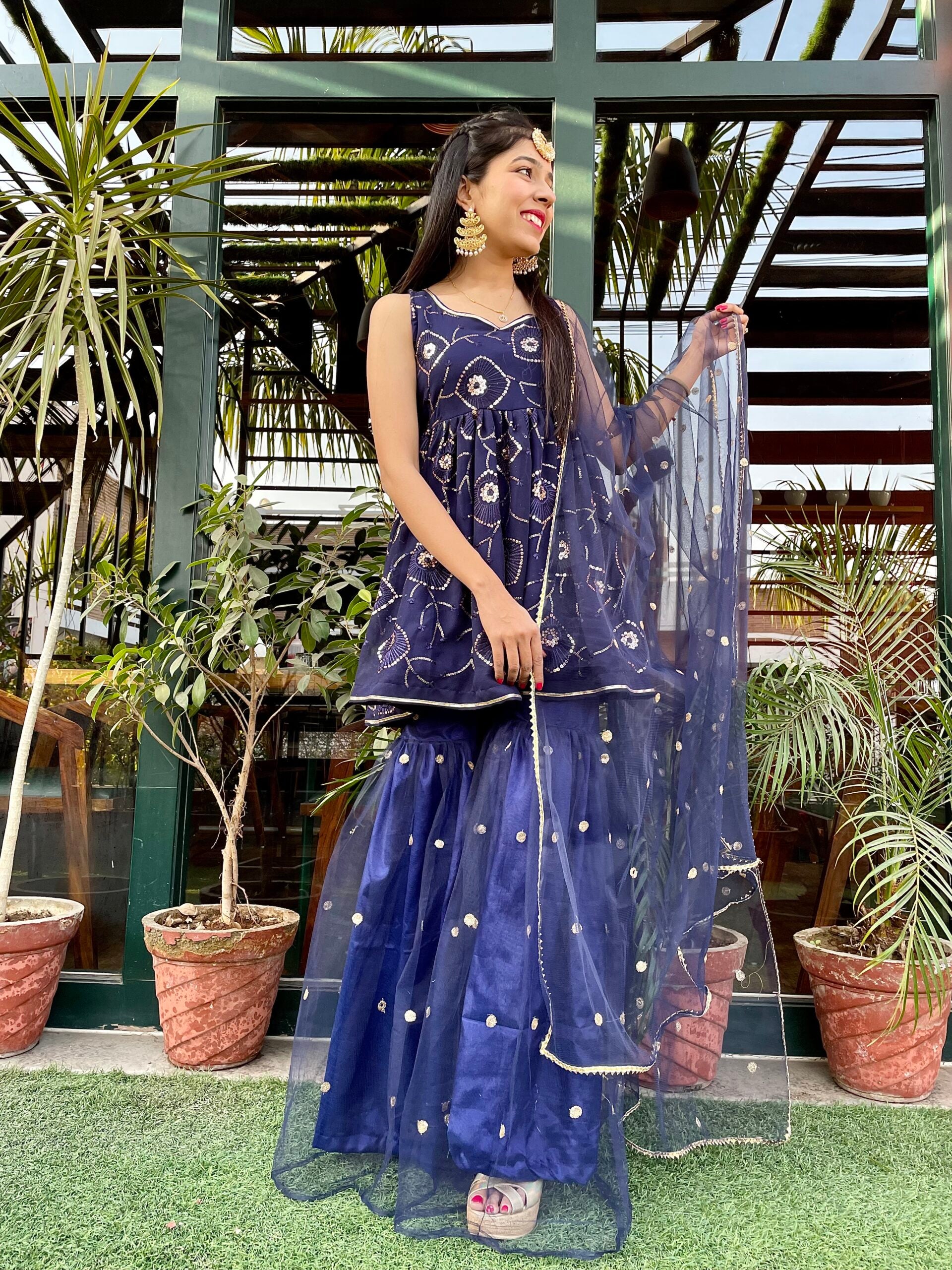 Royal BlueHeavy work Sharara Set