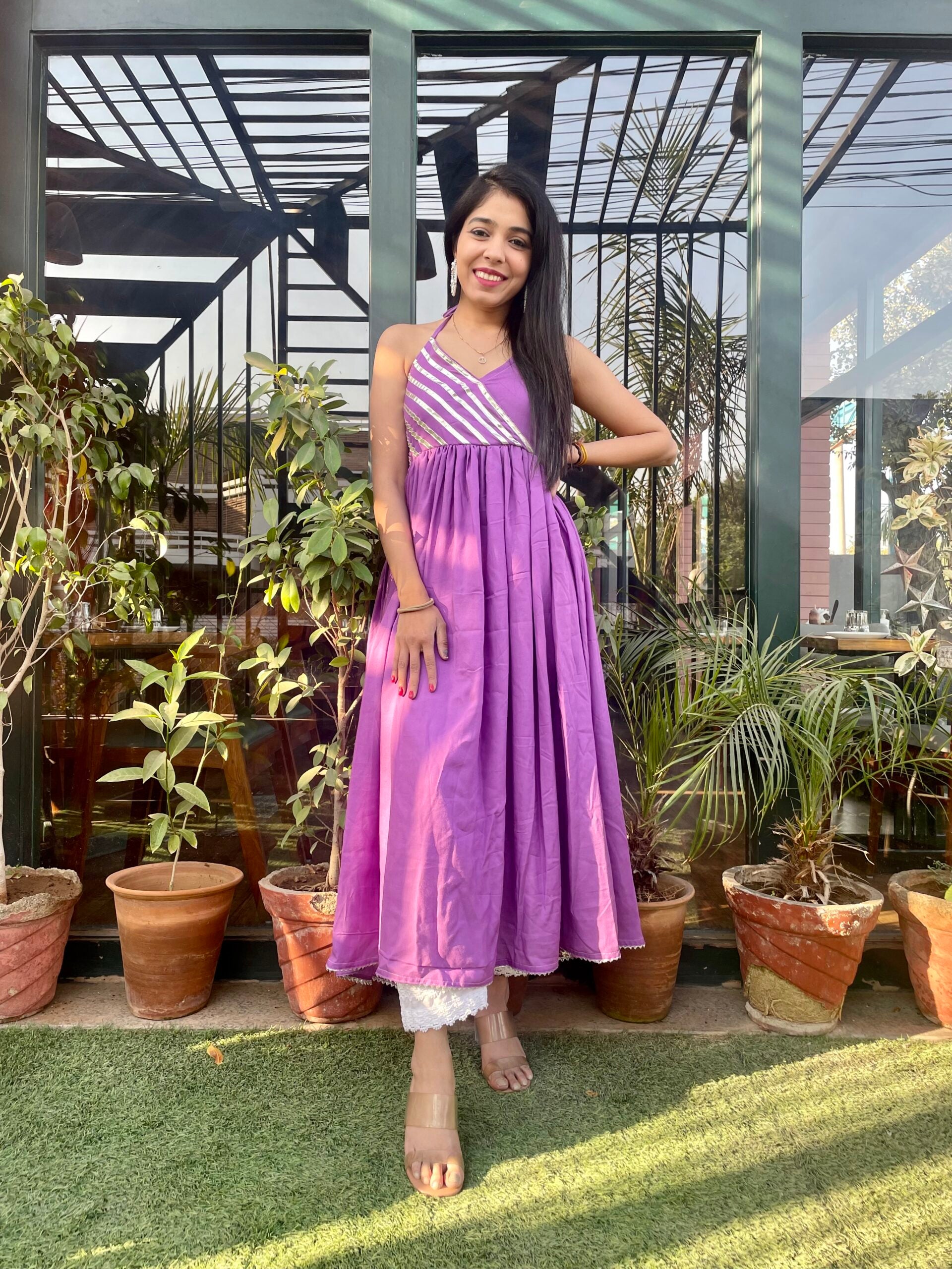 Lavender Gota Patti Kurta Bottom Set