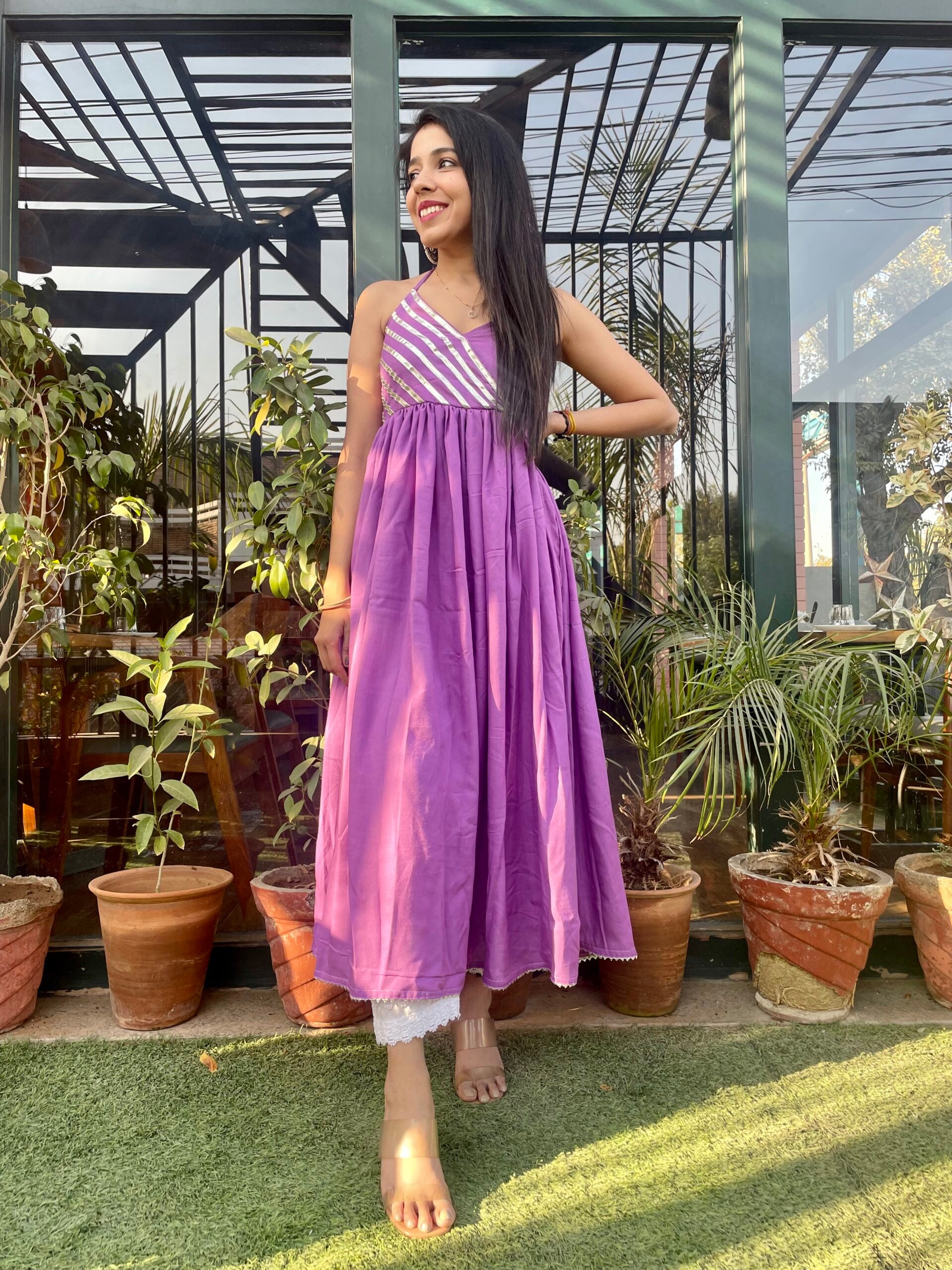 Lavender Gota Patti Kurta Bottom Set