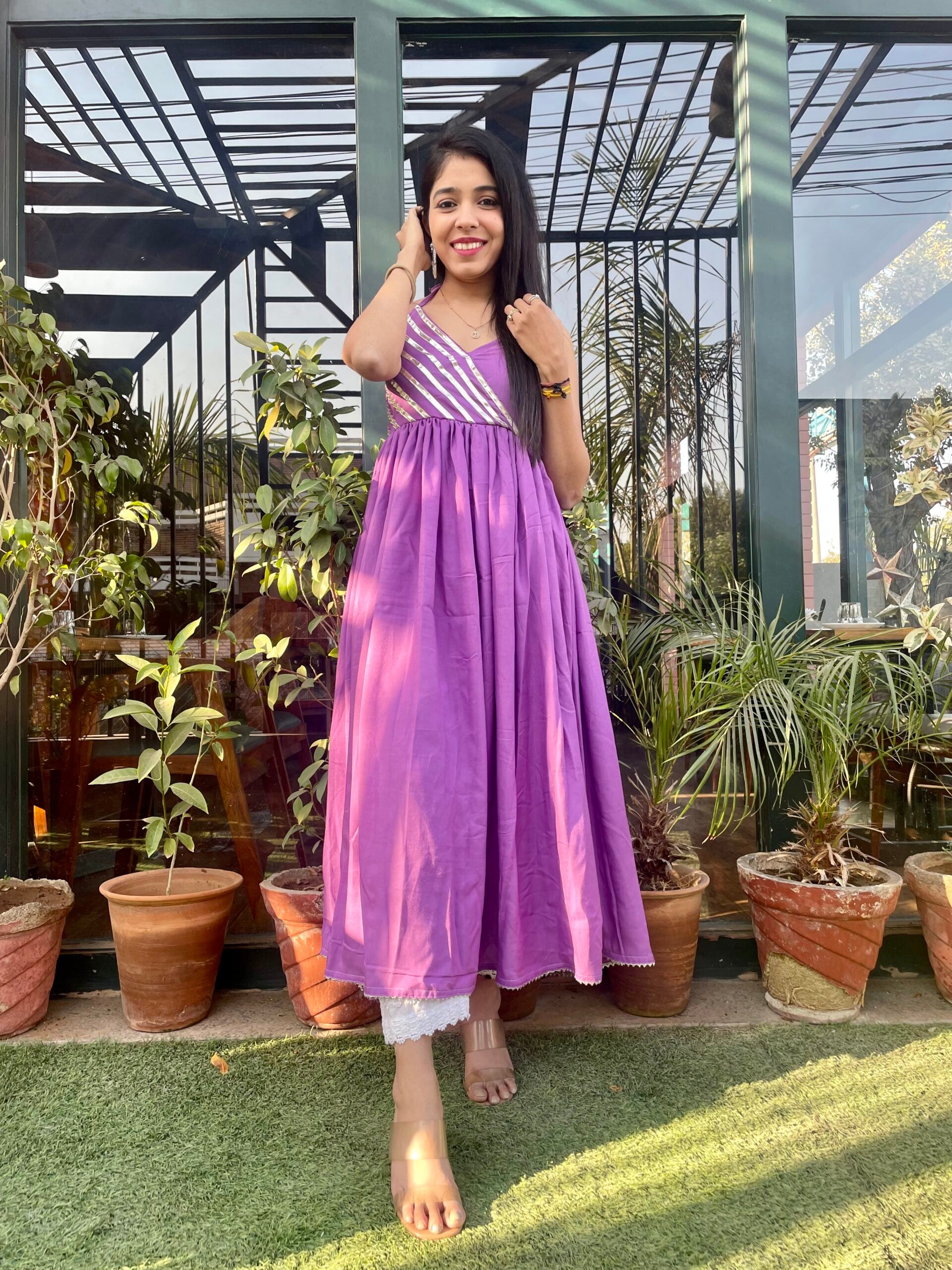 Lavender Gota Patti Kurta Bottom Set