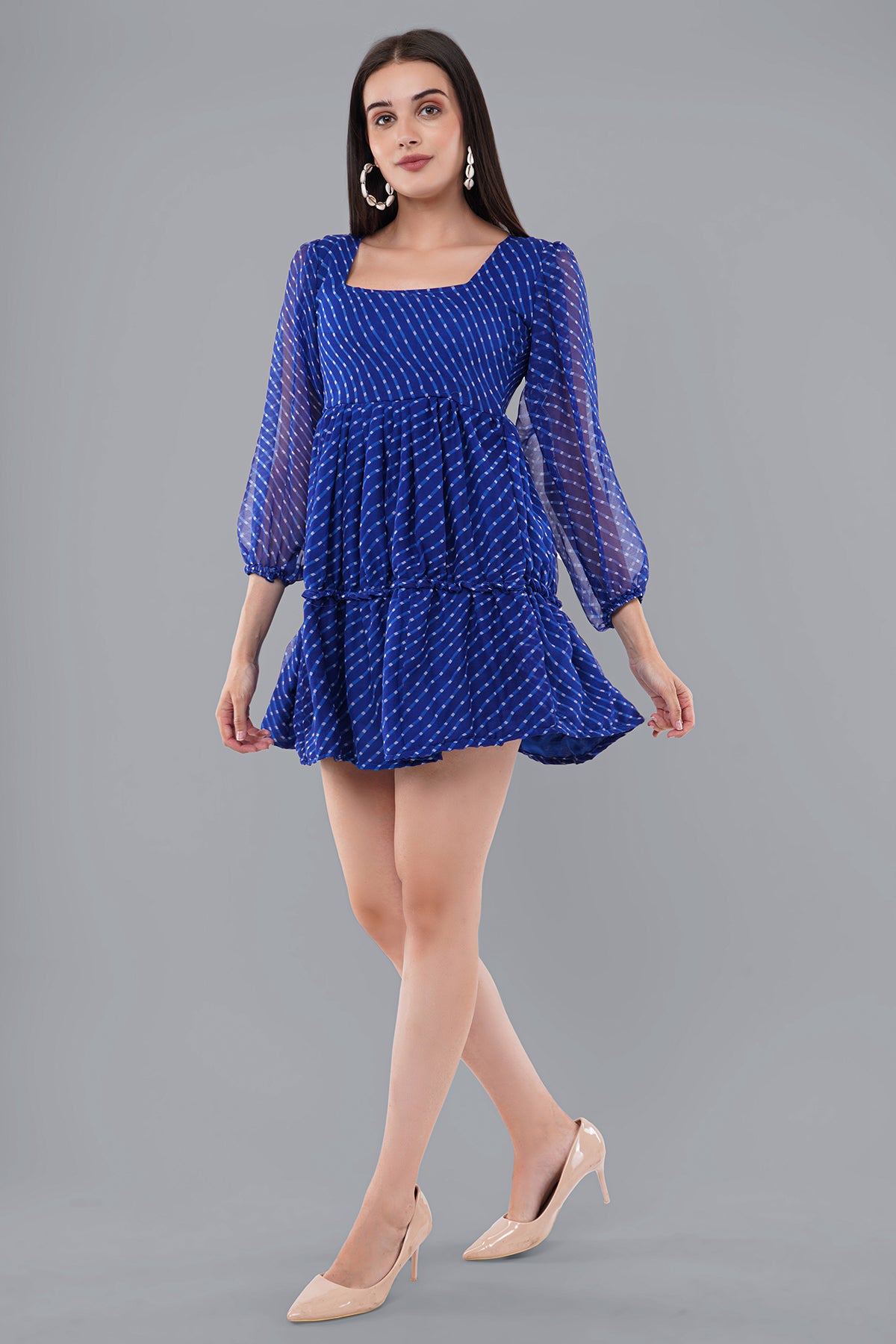 Blue Mini Leheriya Dress