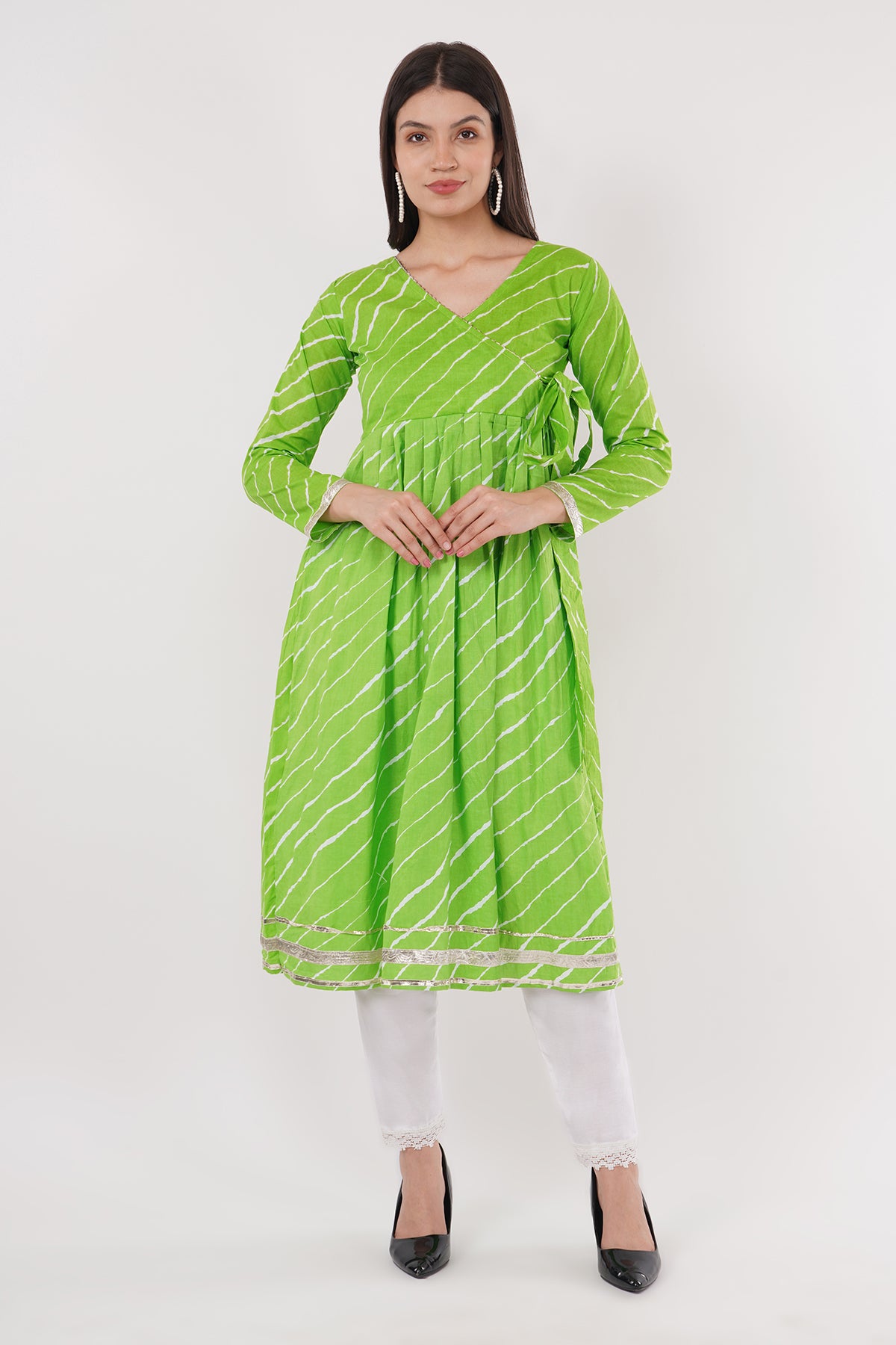 Green Leheriya Anarkali Set