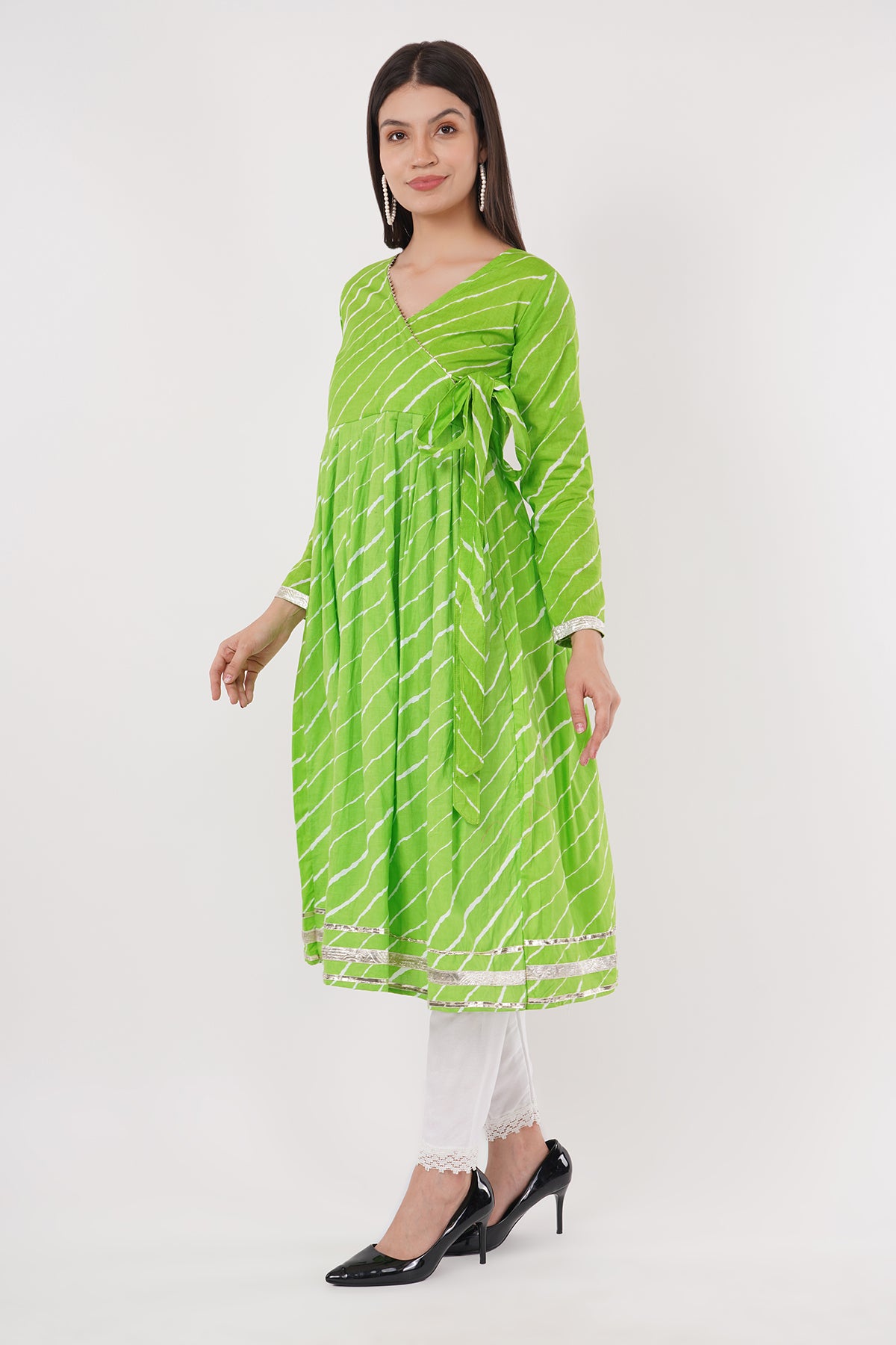 Green Leheriya Anarkali Set