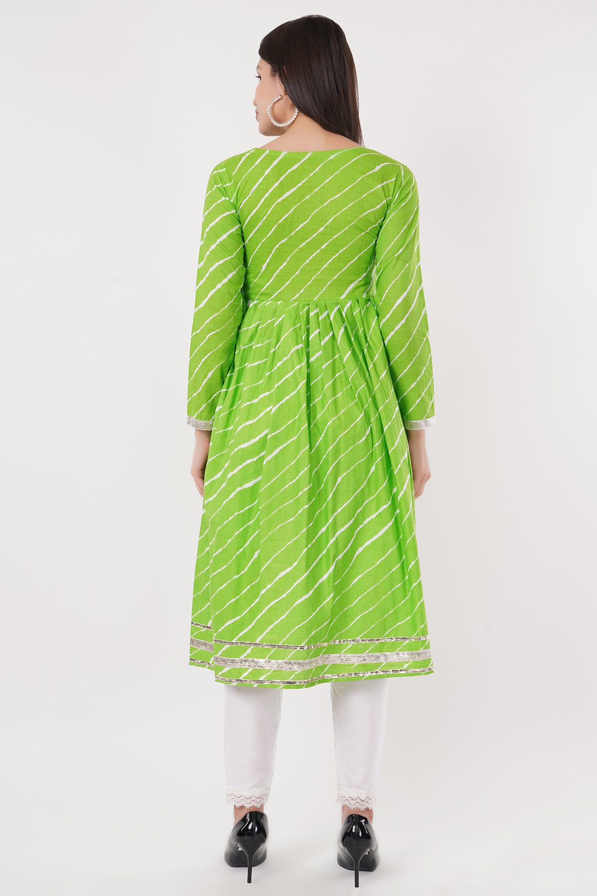 Green Leheriya Anarkali Set