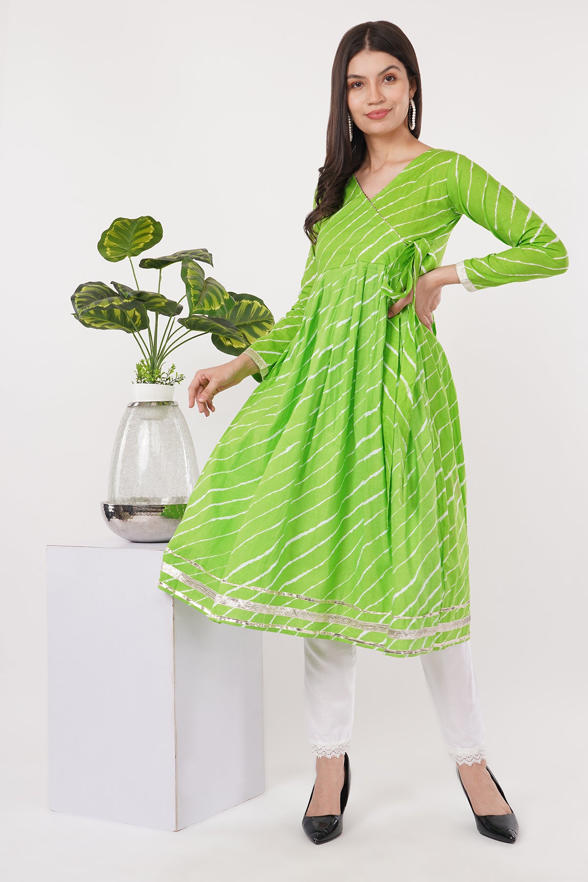 Green Leheriya Anarkali Set