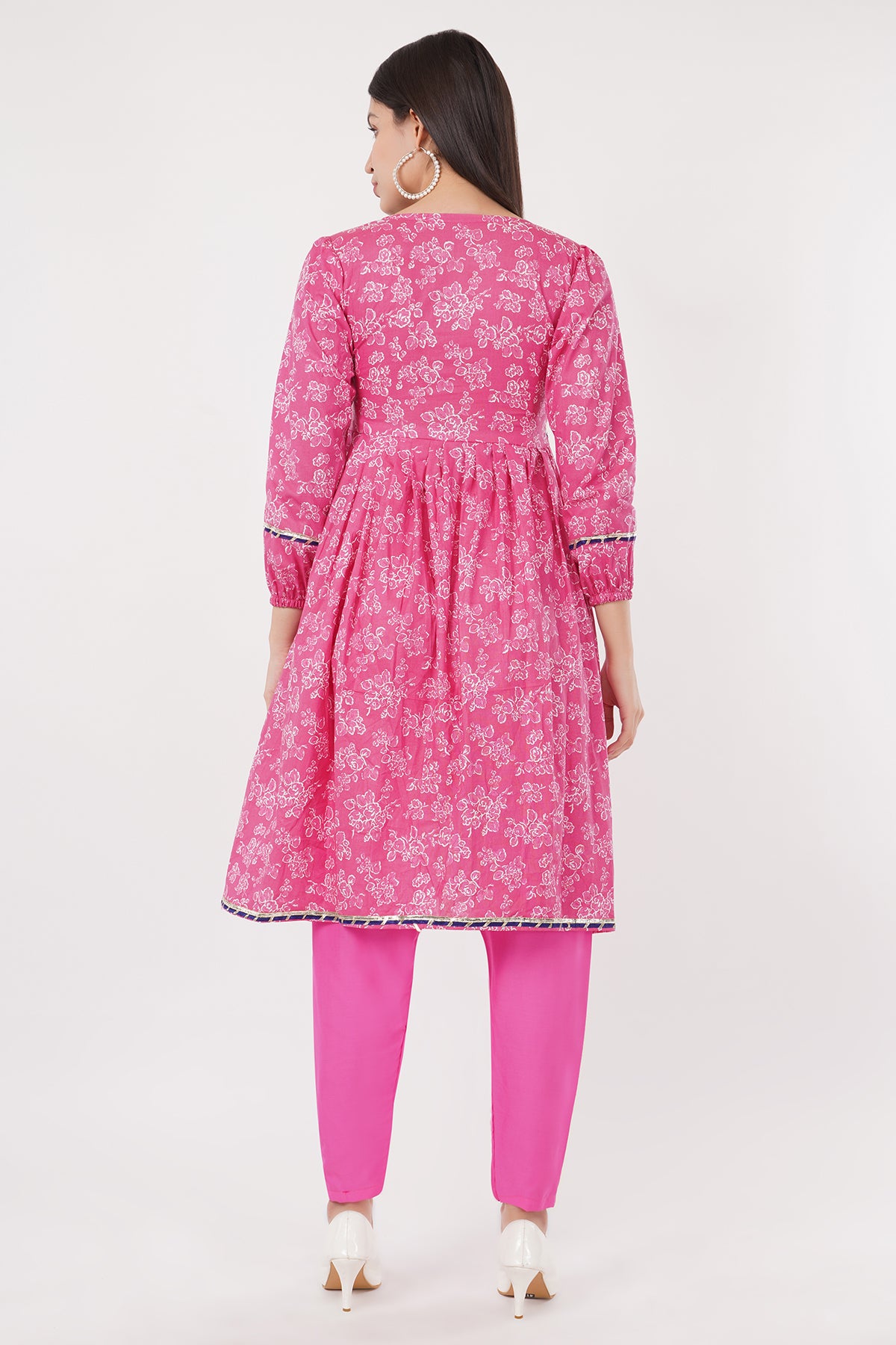 Pink handblocked printed alia cut kurta