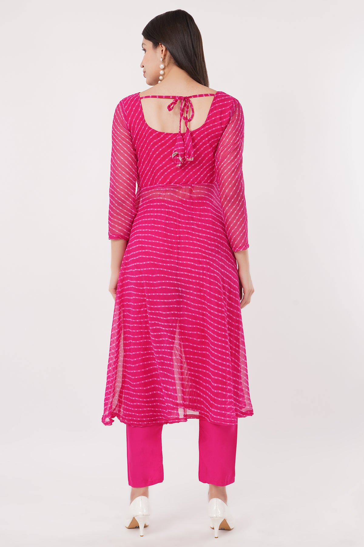 Pink Leheriya Georgette Kurta Set