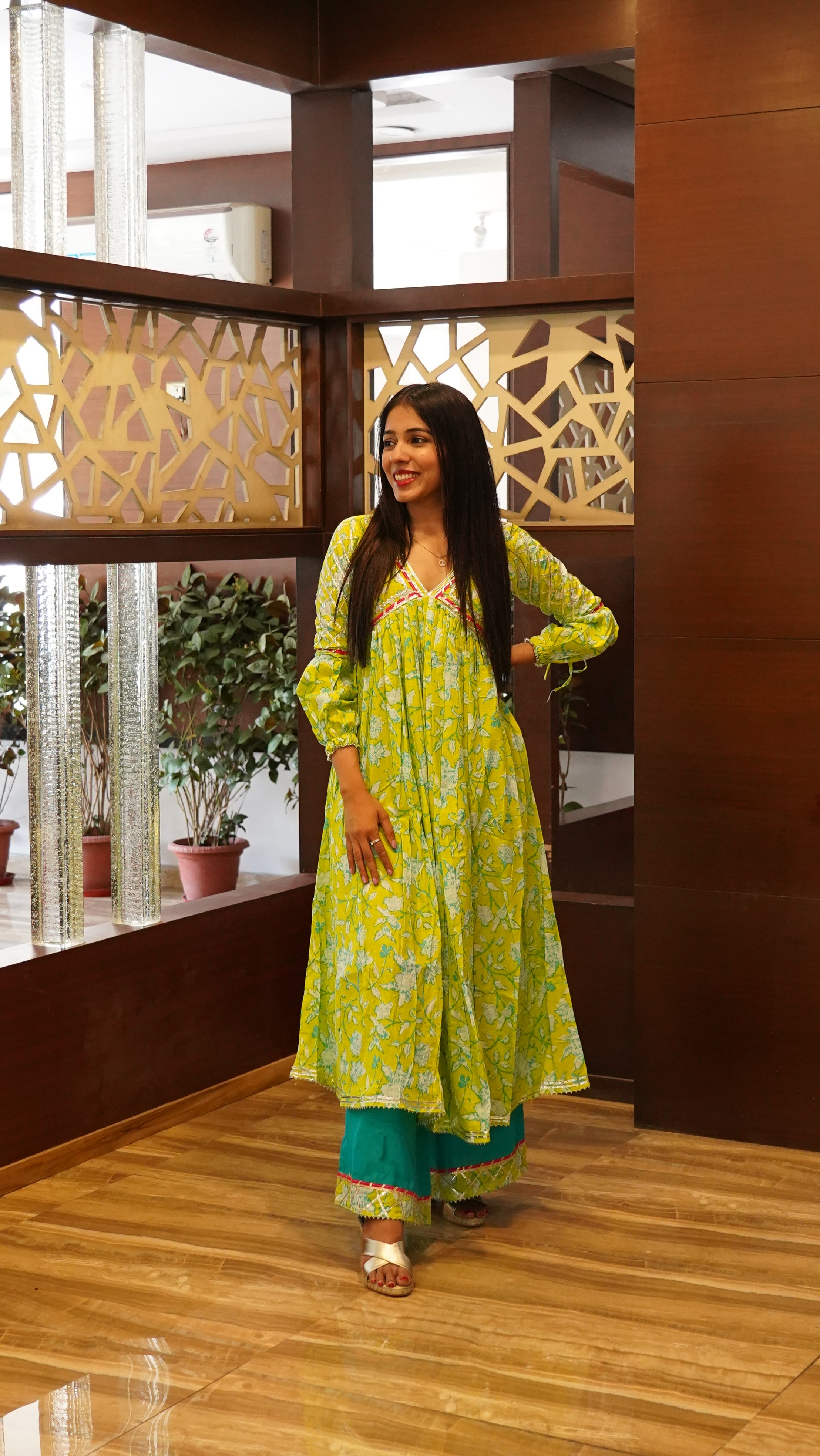 Green Gota Work Alia cut Kurta Set