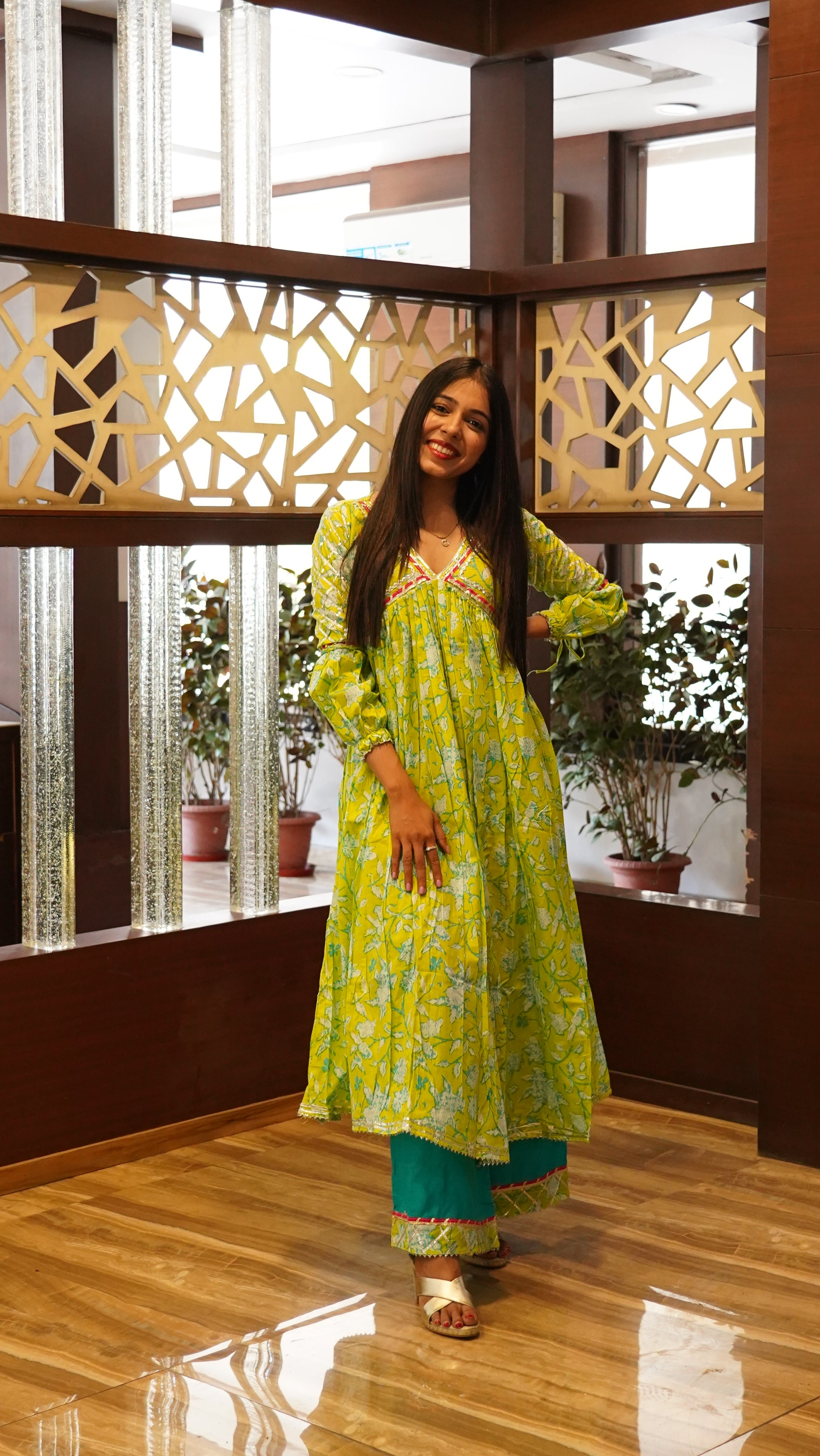 Green Gota Work Alia cut Kurta Set