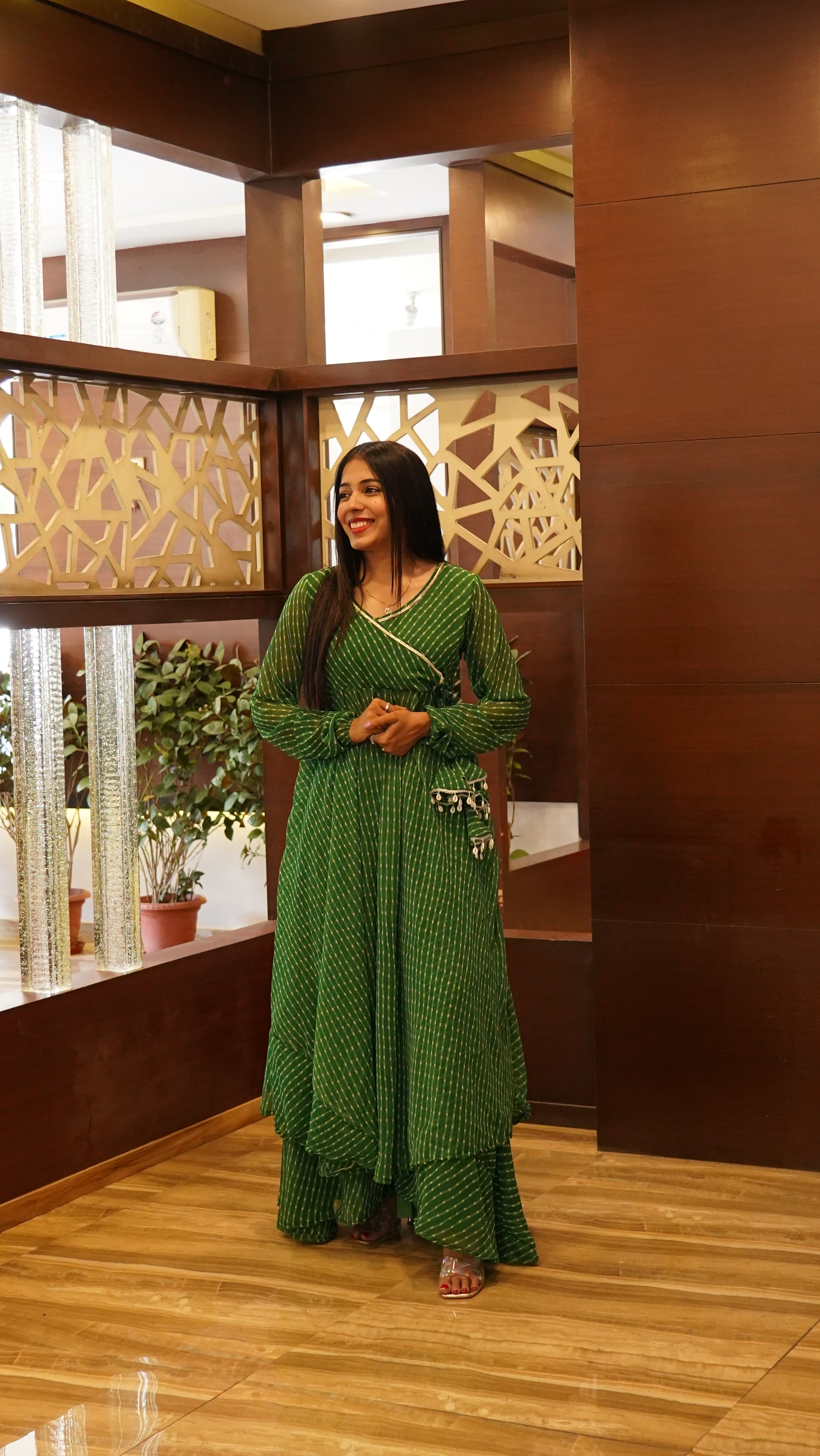 Green Leheriya Anarkali Kurta Set