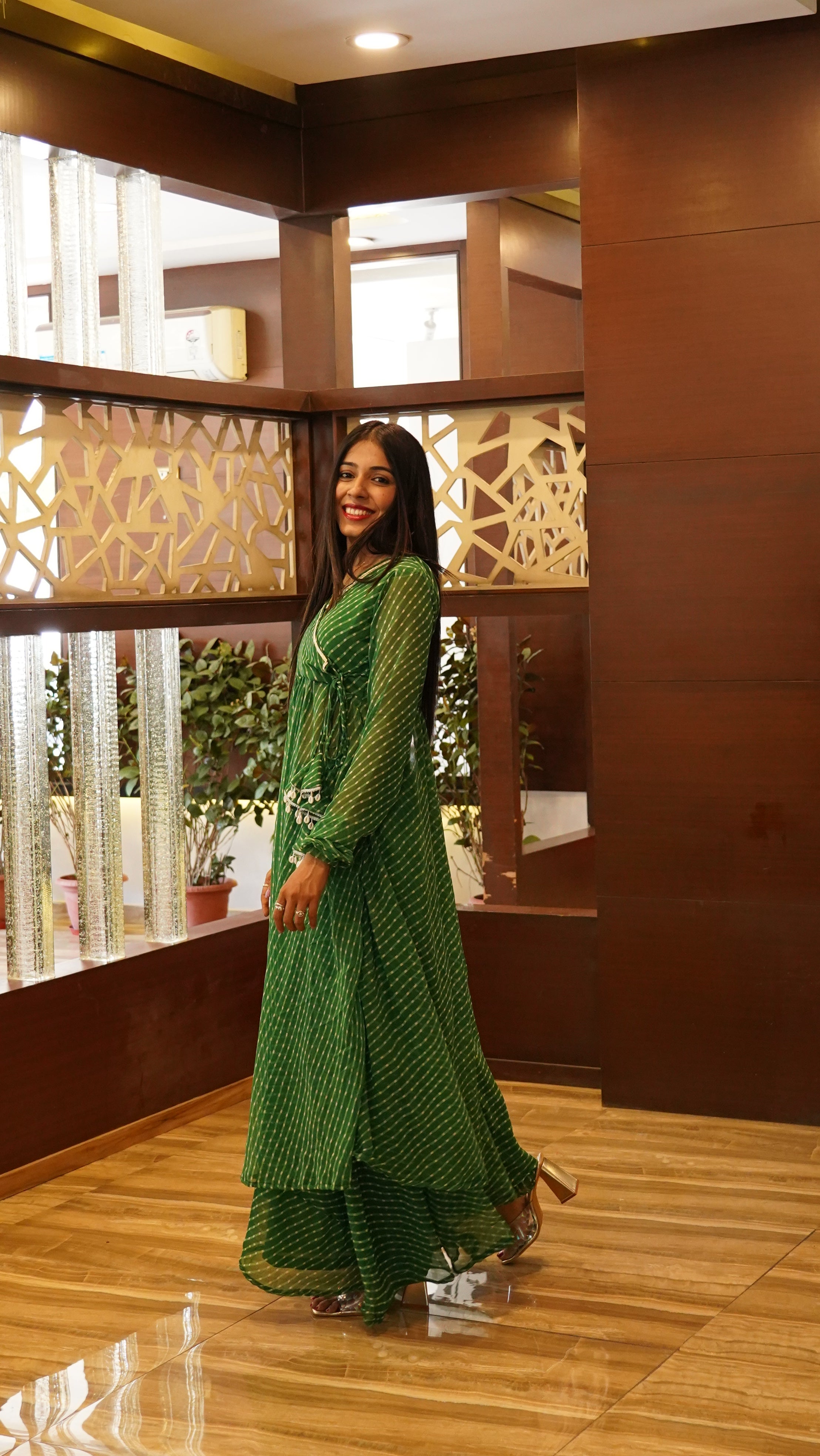 Green Leheriya Anarkali Kurta Set