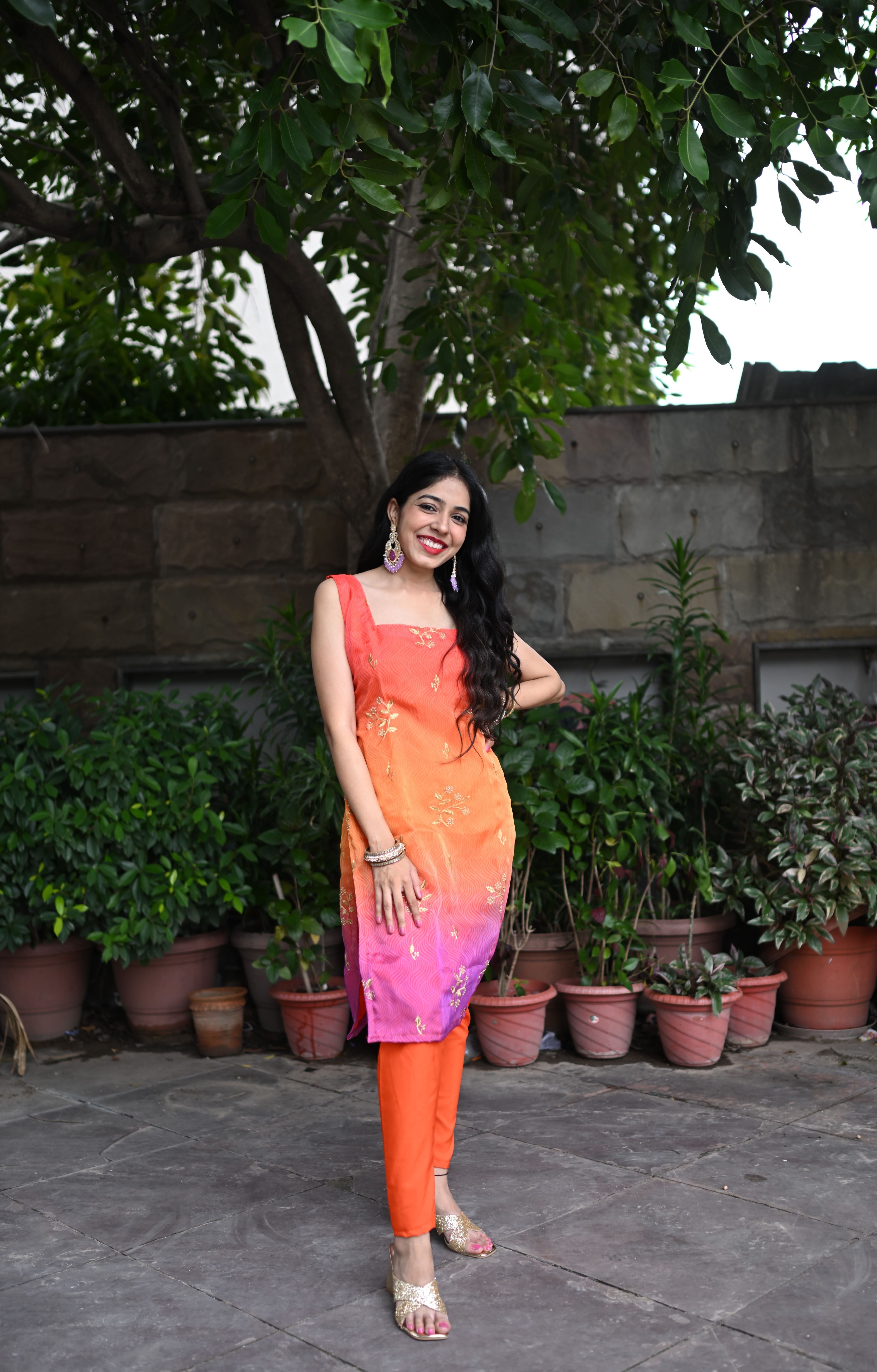 Multicolor Organza Kurta Set