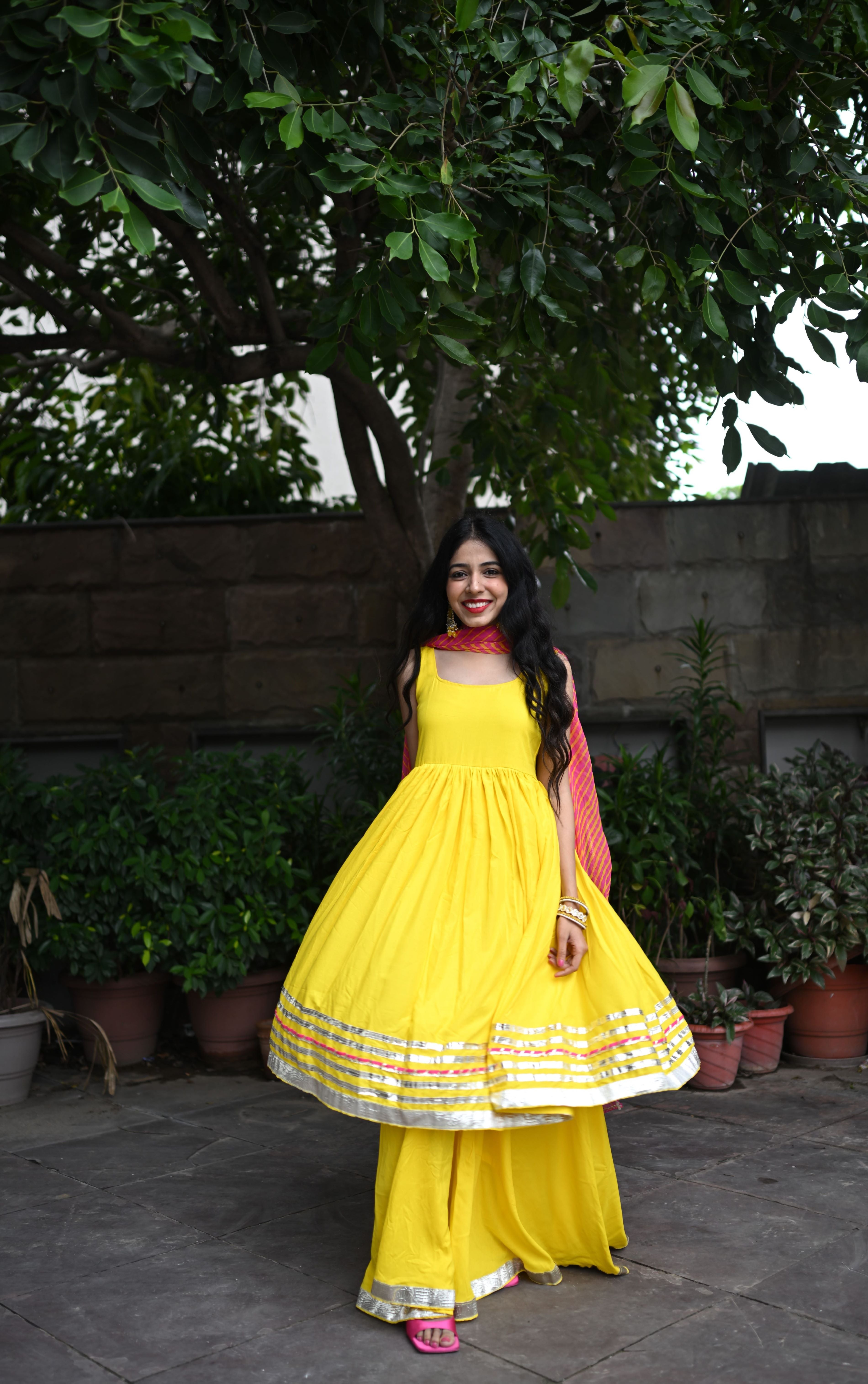 Yellow Anarkali Palazzo Set