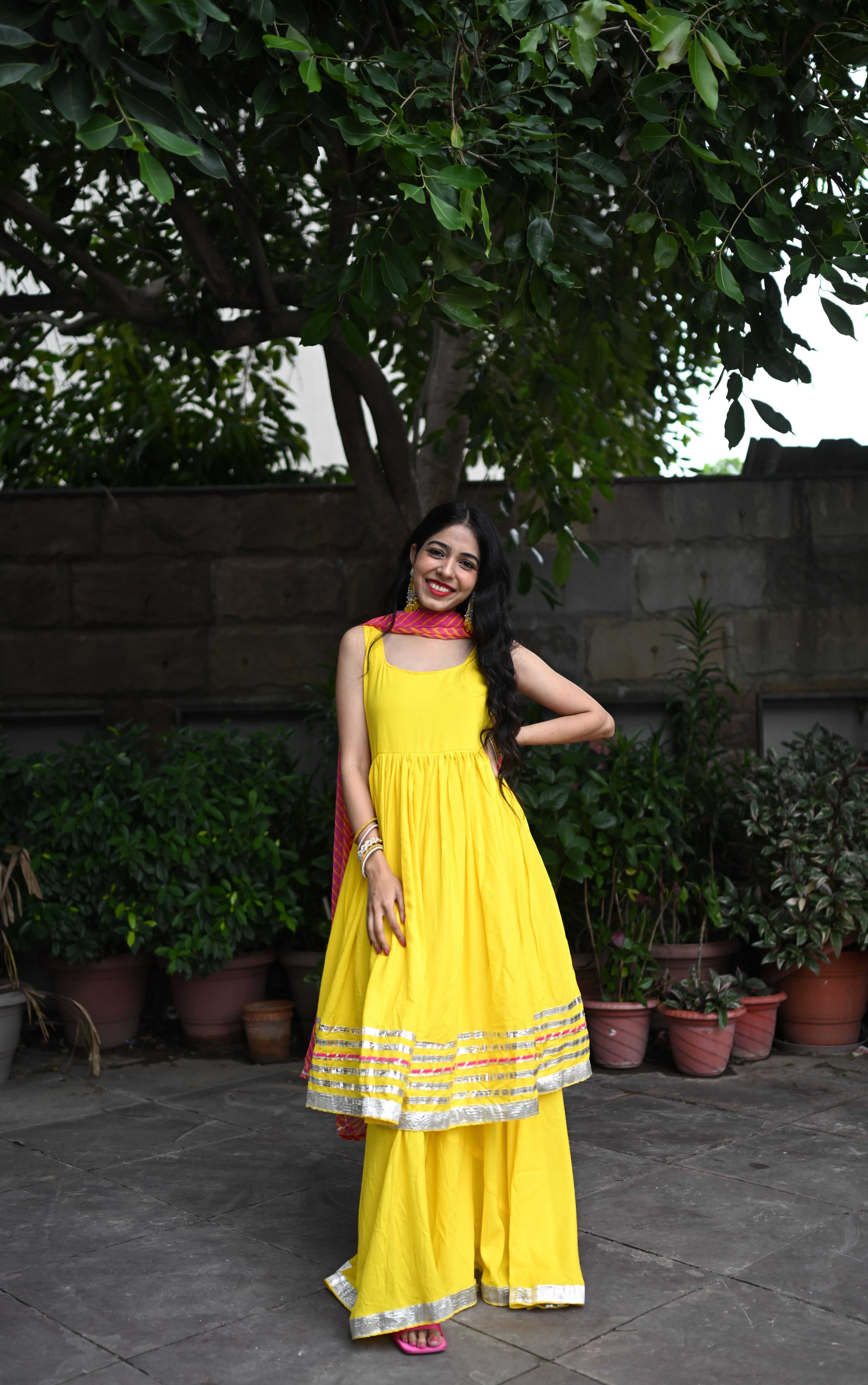 Yellow Anarkali Palazzo Set