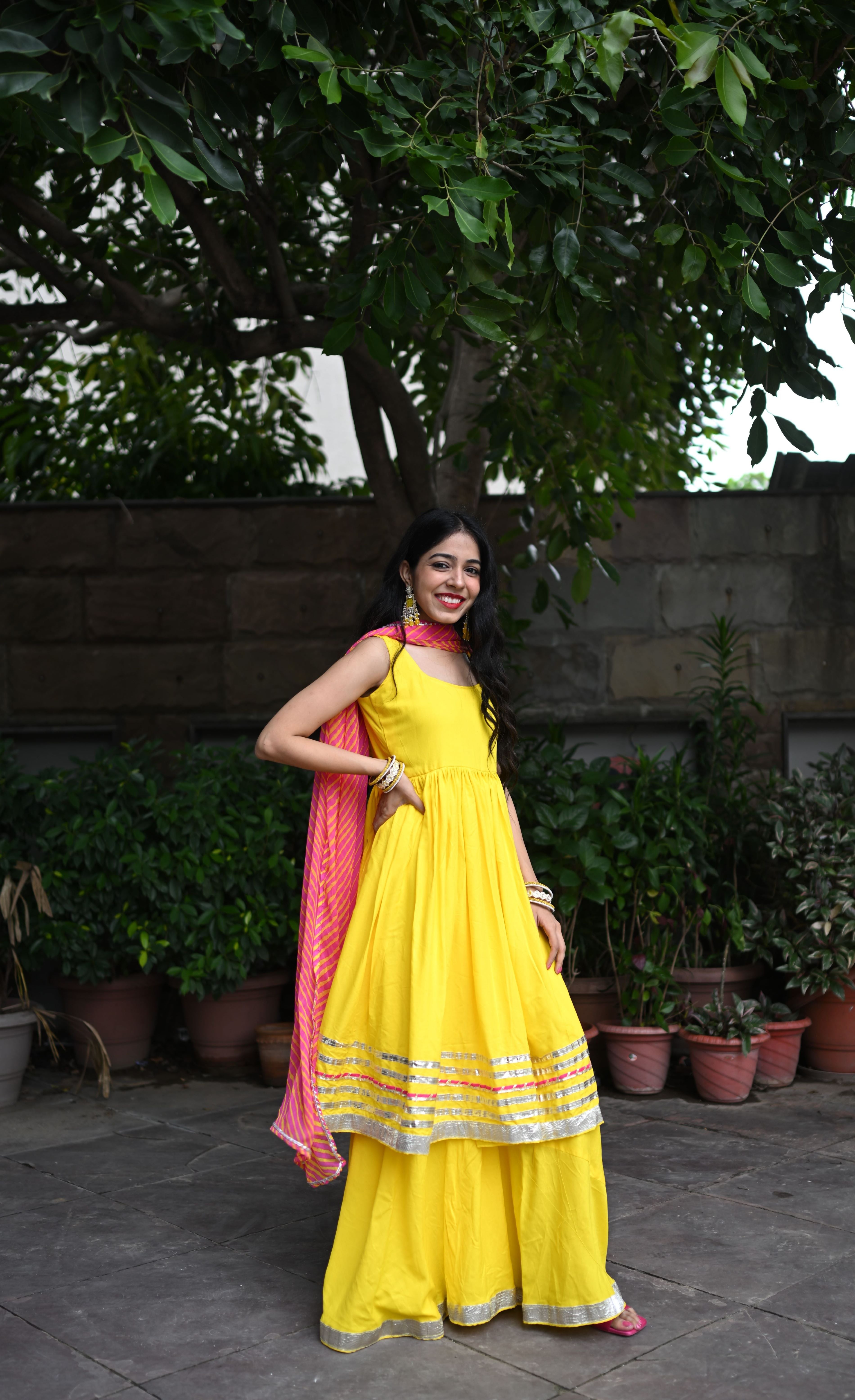 Yellow Anarkali Palazzo Set