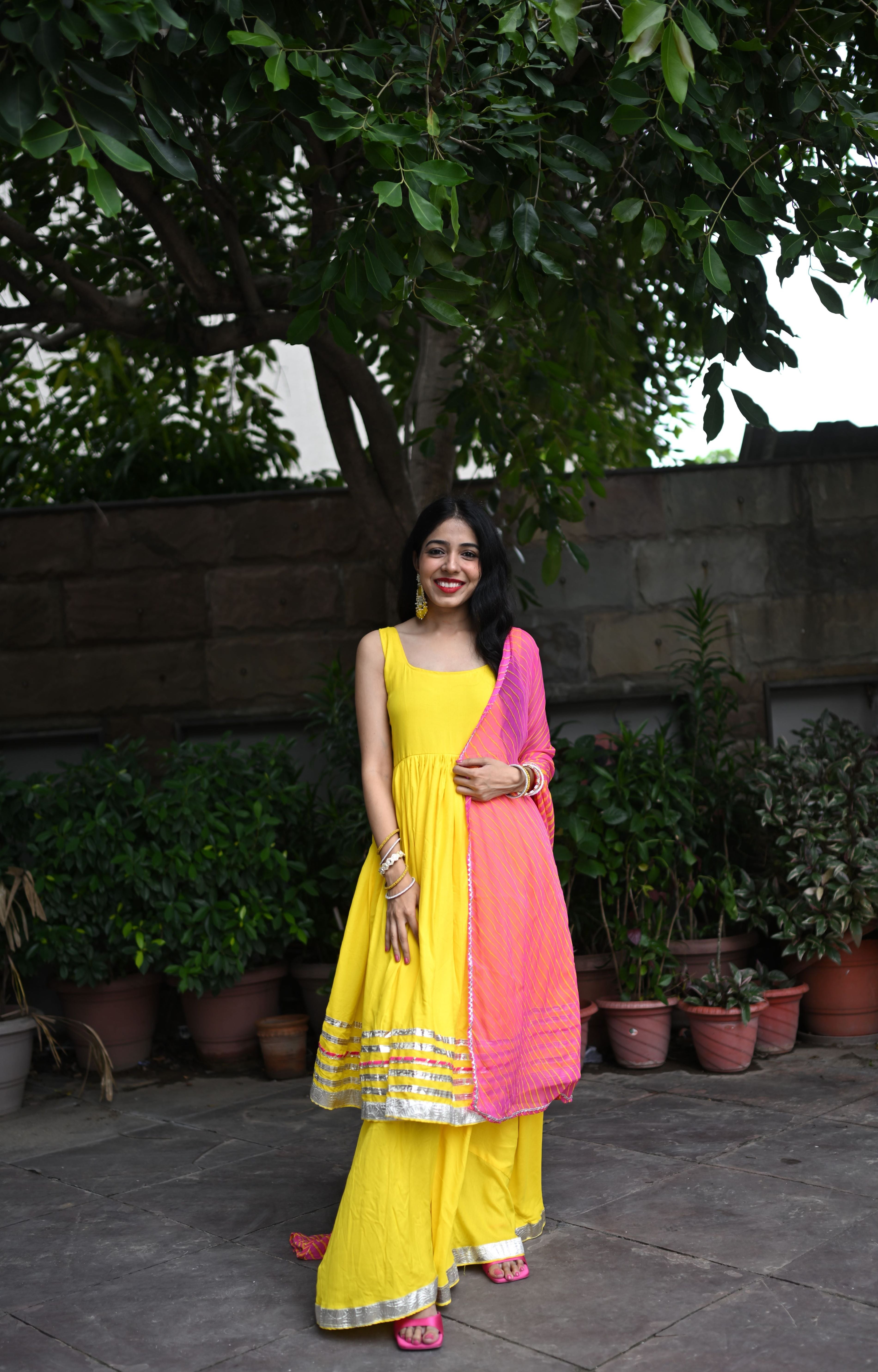 Yellow Anarkali Palazzo Set