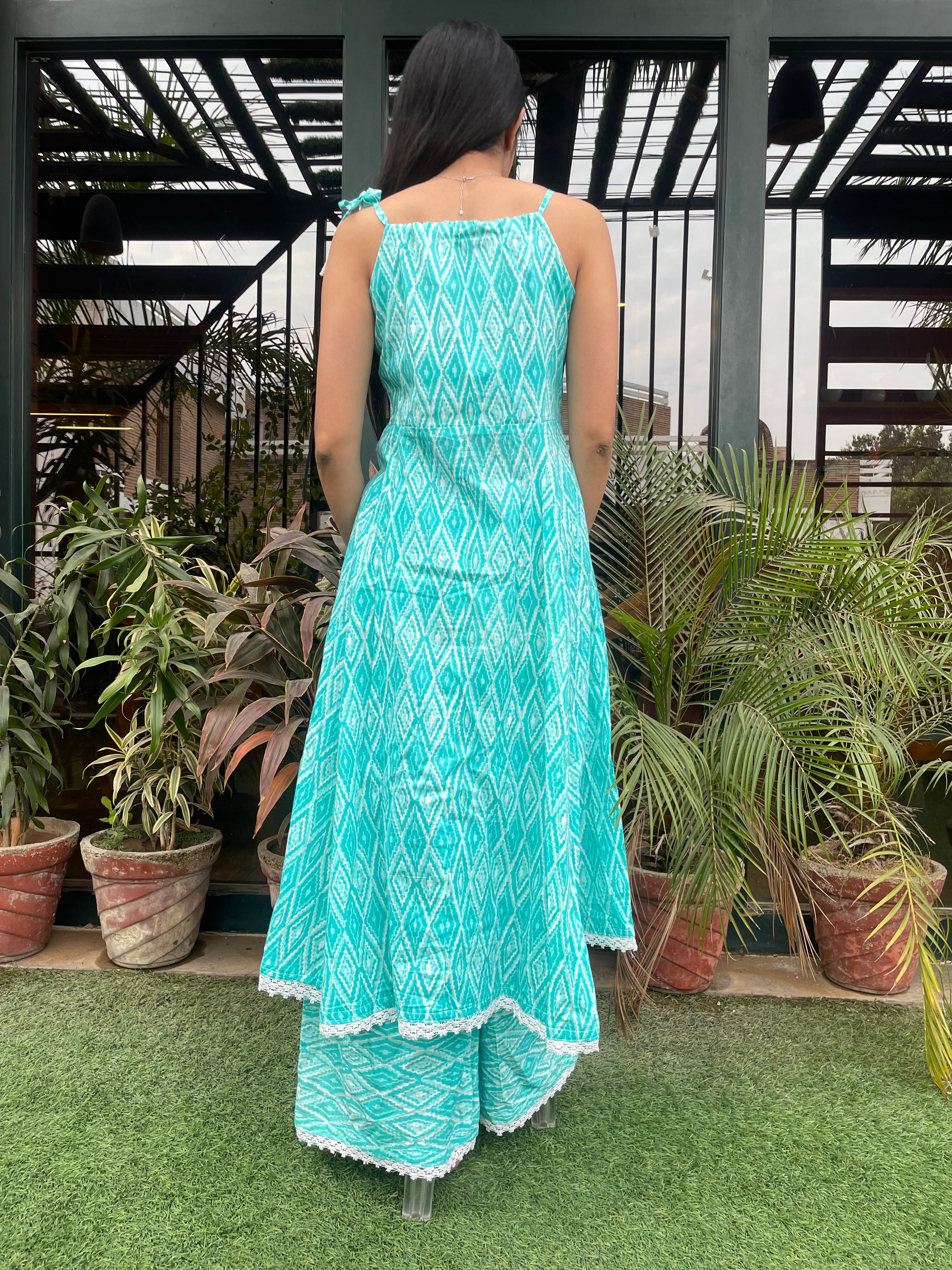 Sky blue handblocked printed summer kurta set