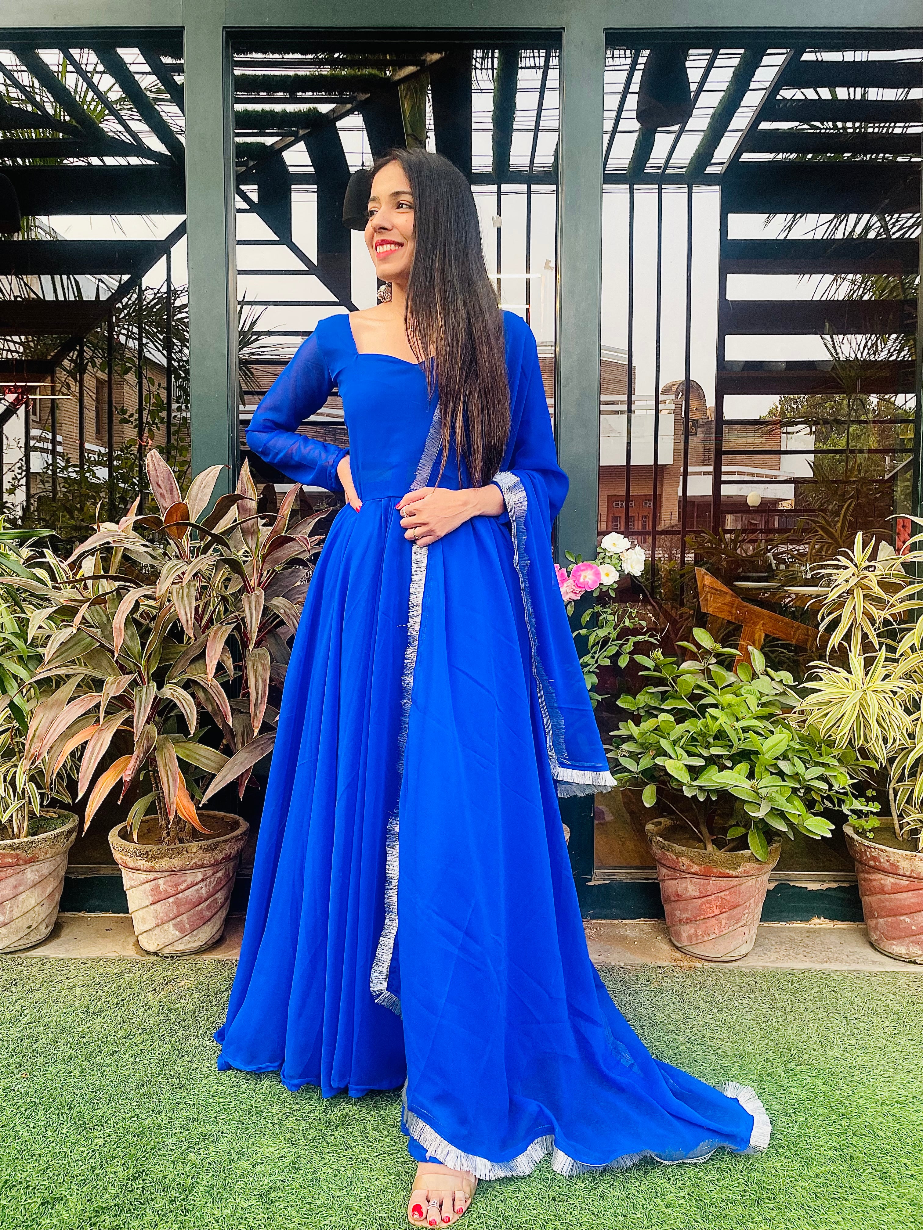 Blue Heavy Georgette Anarkali set