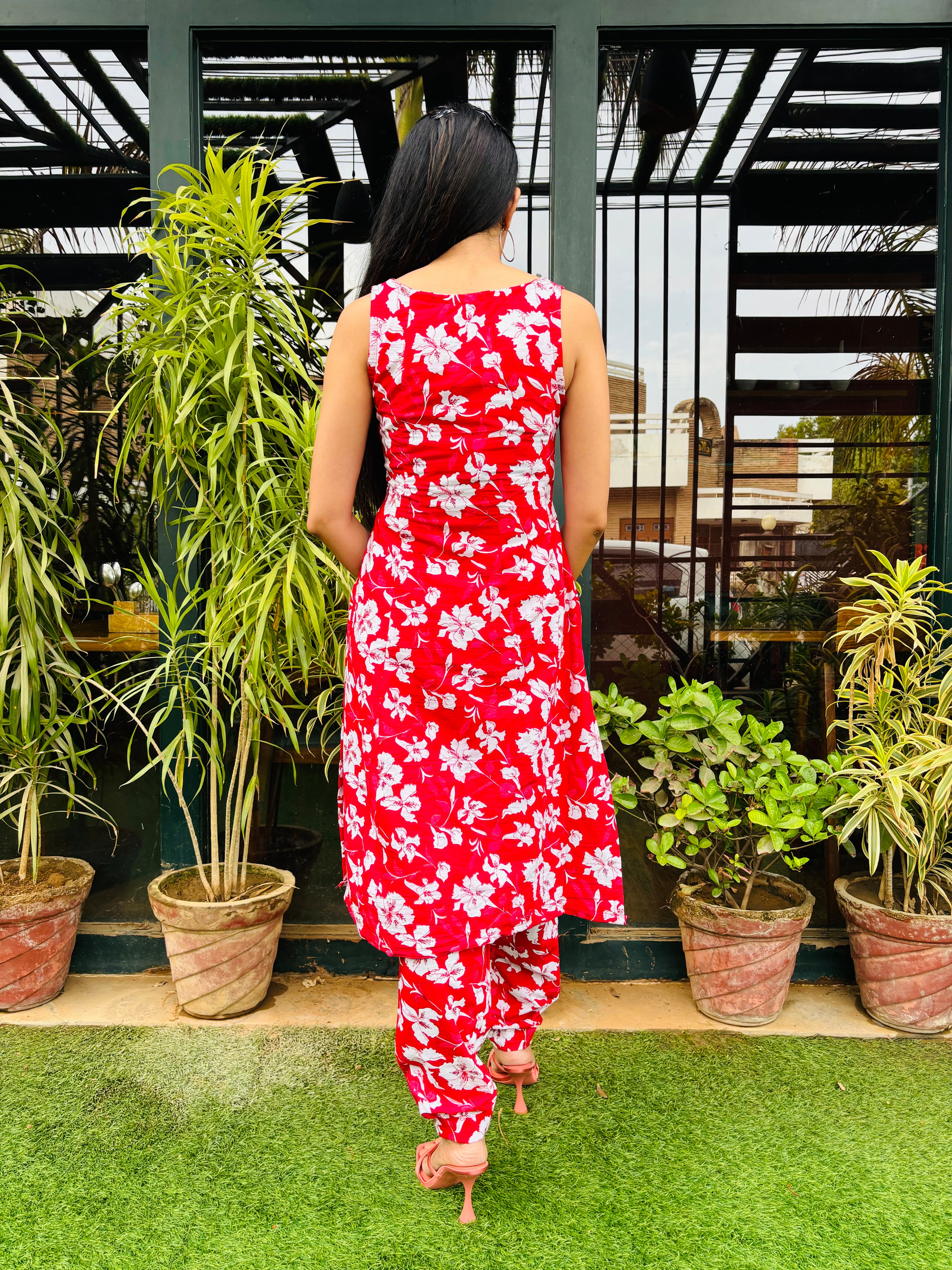 Red Cotton Floral Printed Set