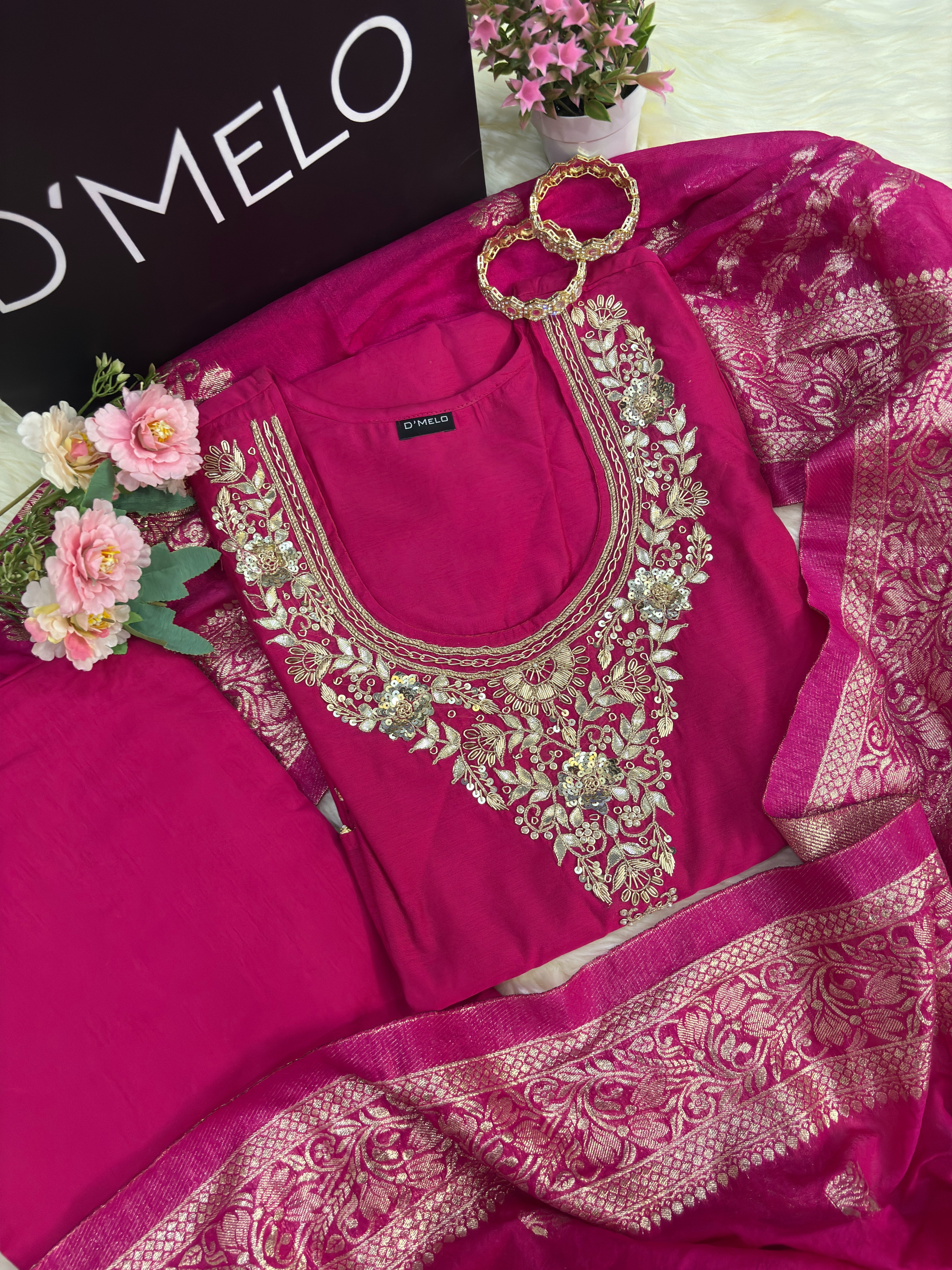 Pink Chanderi Zardosi Work Suit Set