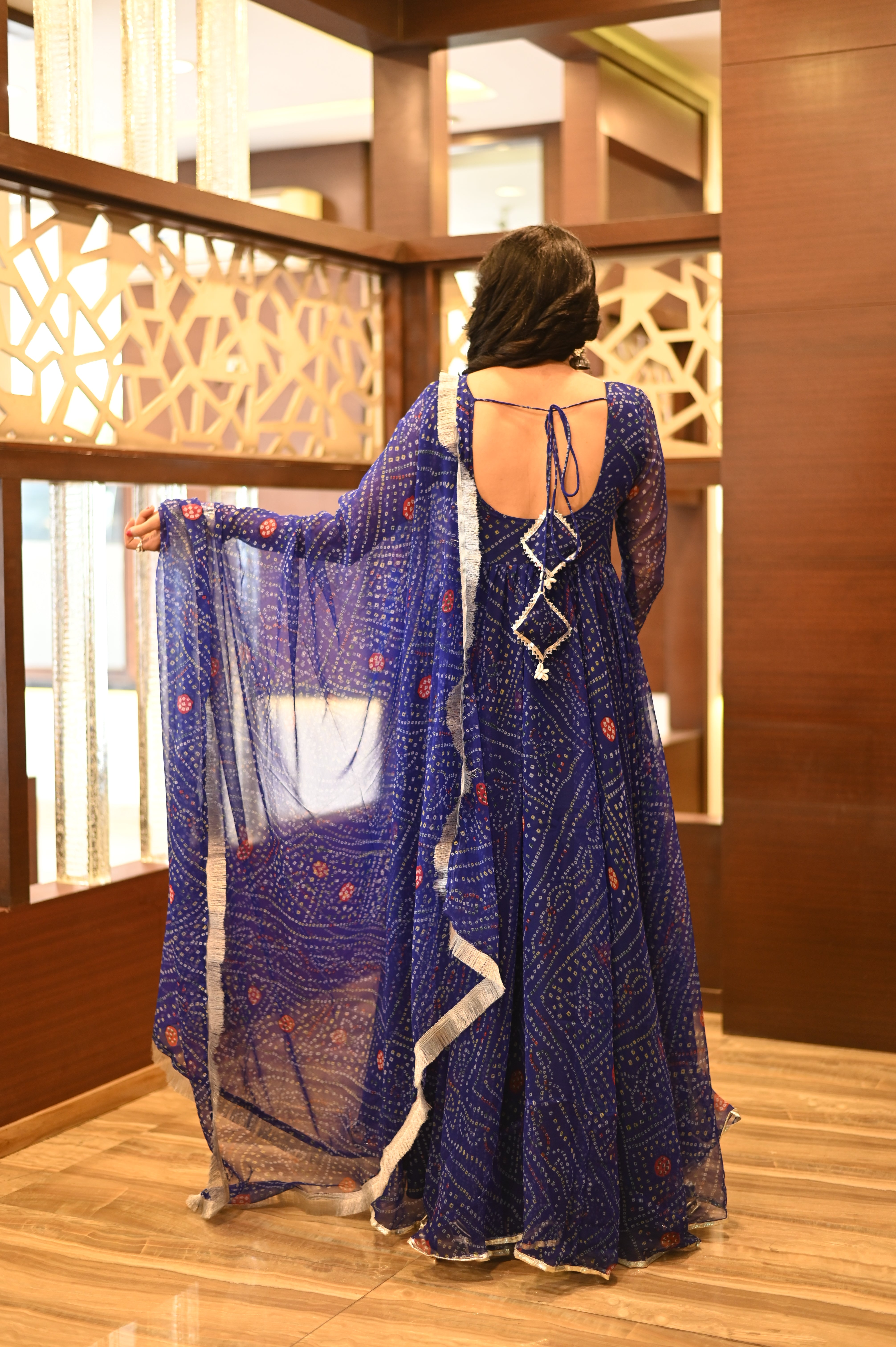 Blue Bandhej 3 piece Suit Set