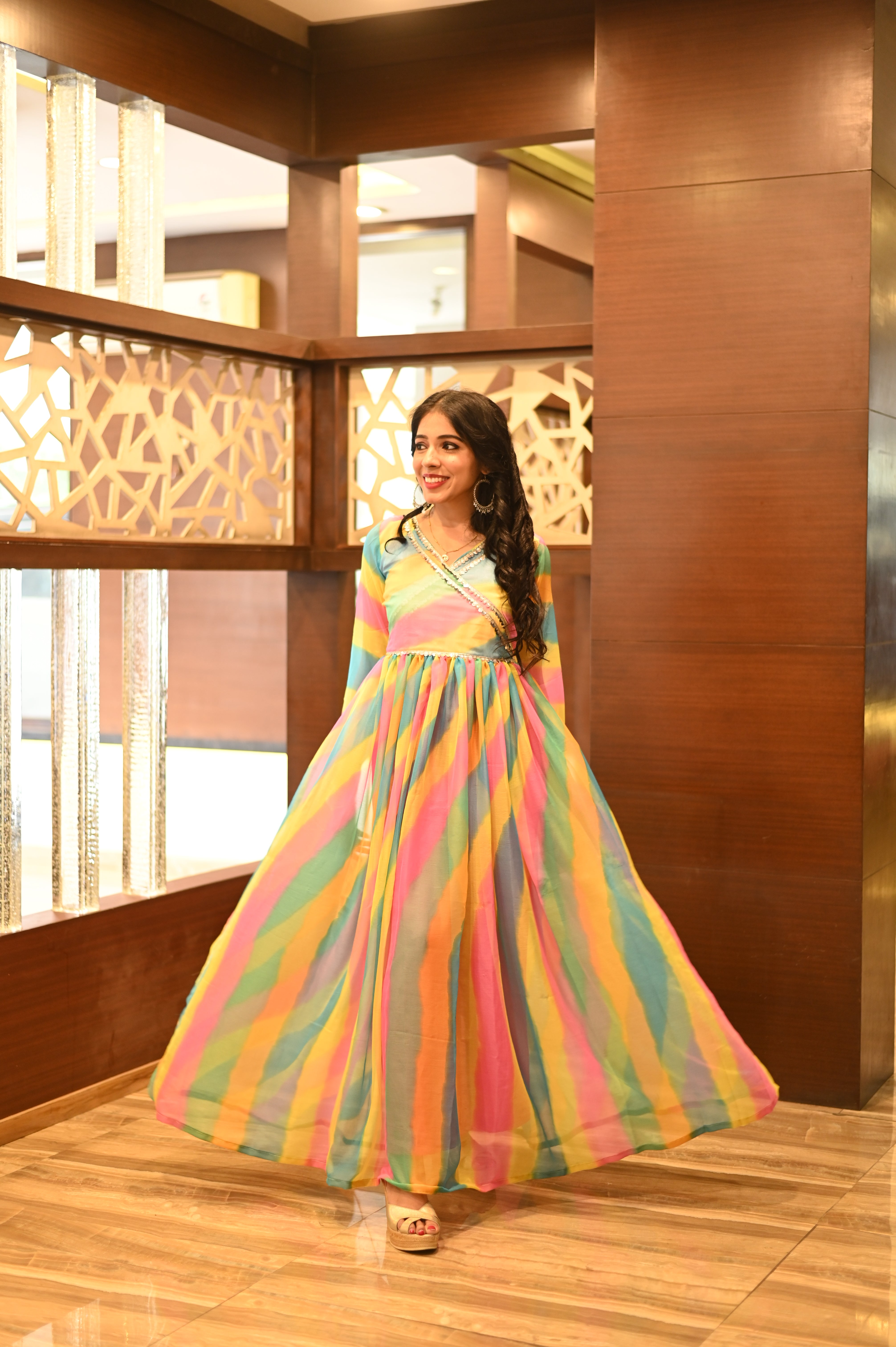 Multicolor Leheriya Anarkali Dress