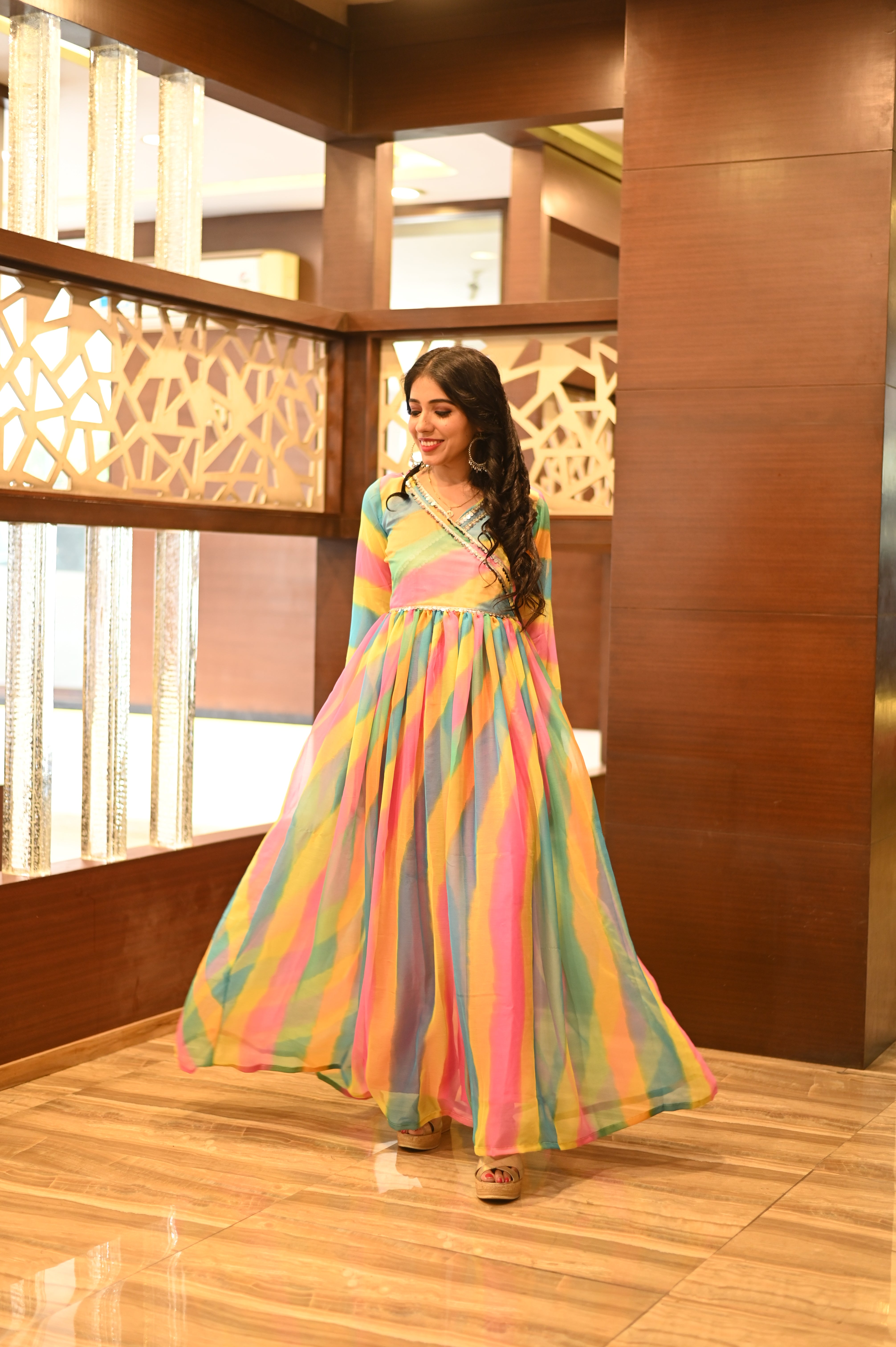 Multicolor Leheriya Anarkali Dress