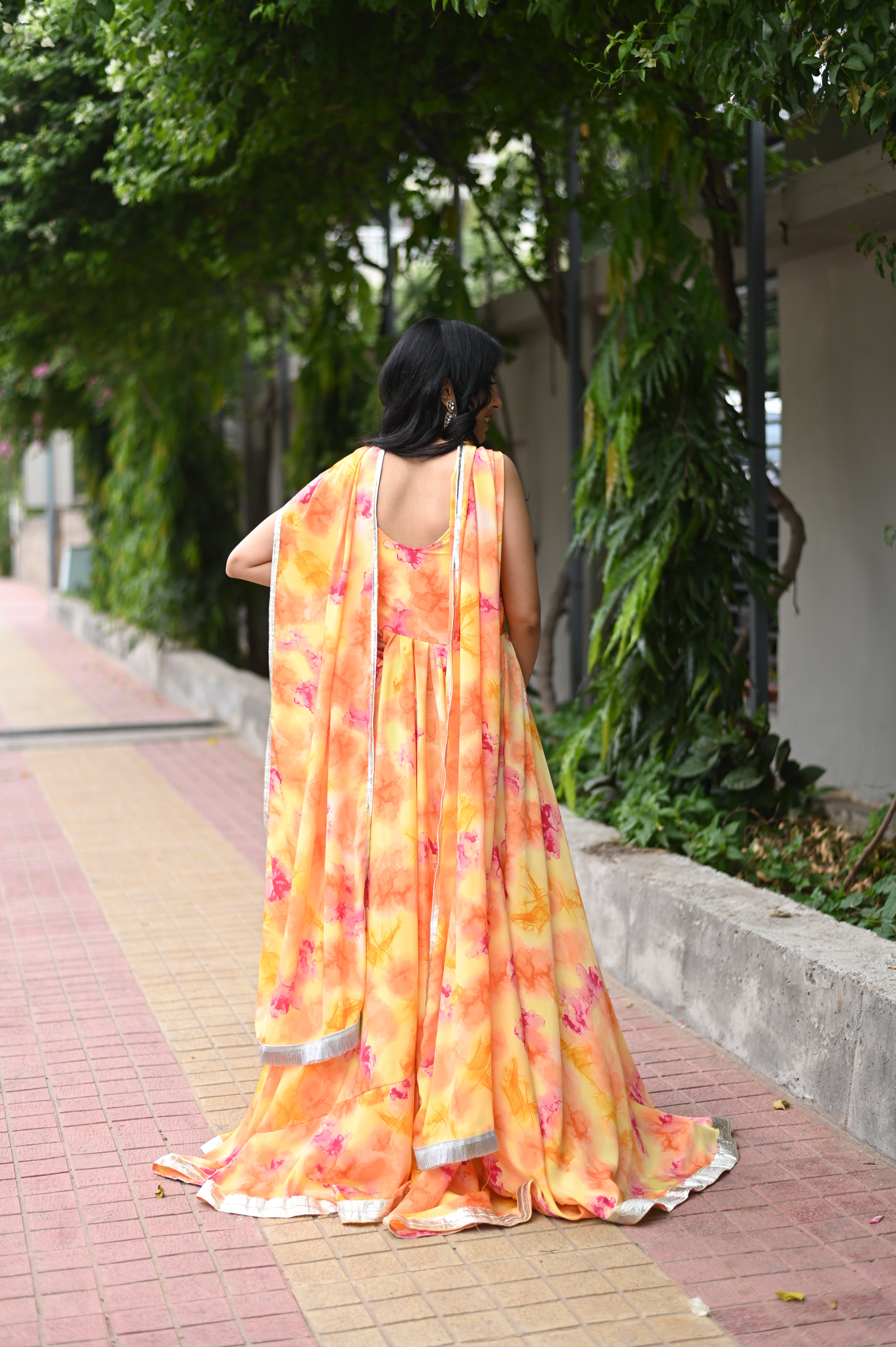 Orange Naira Crepe Suit Set