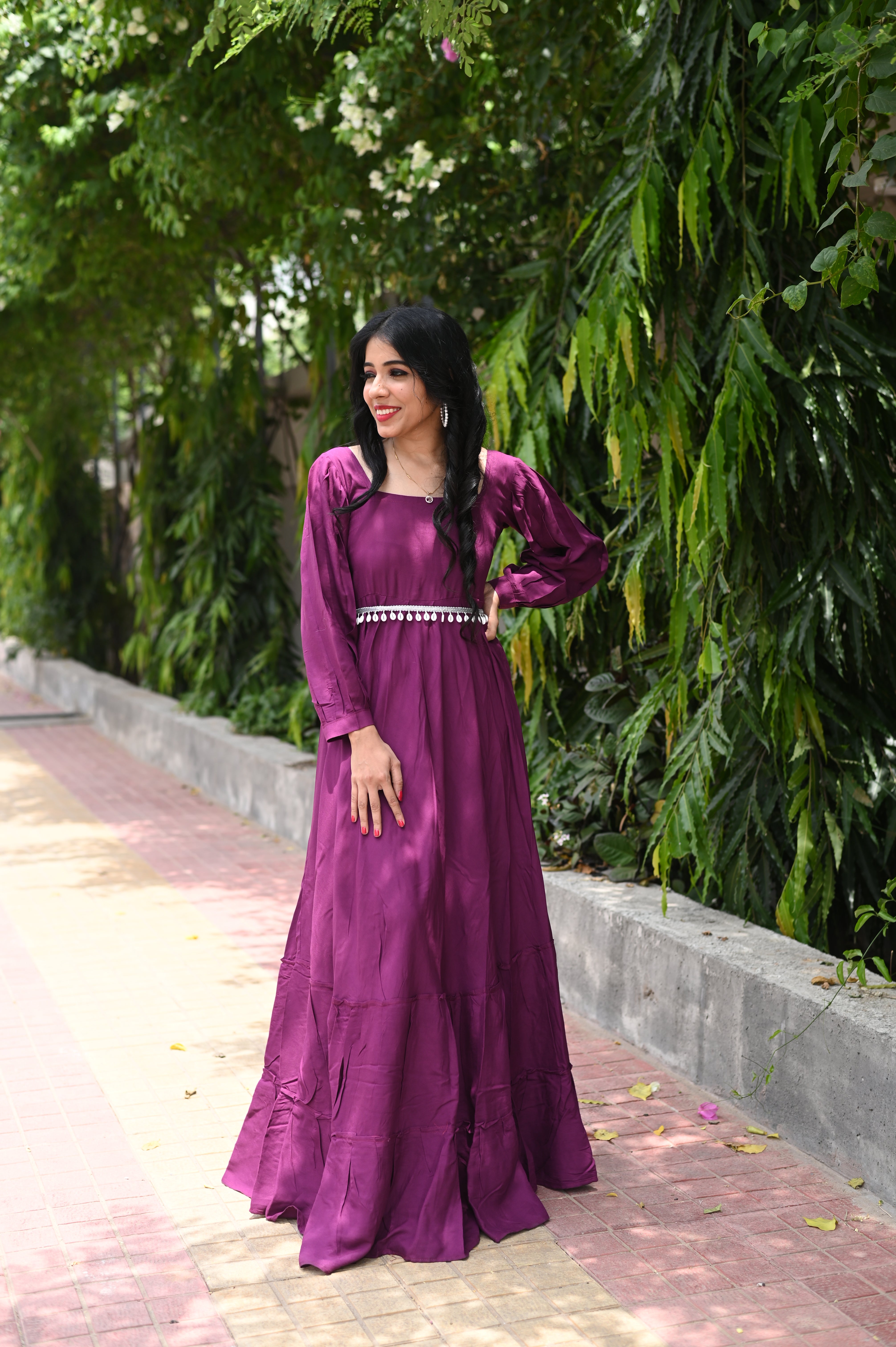 Purple Gown With Designer Belt