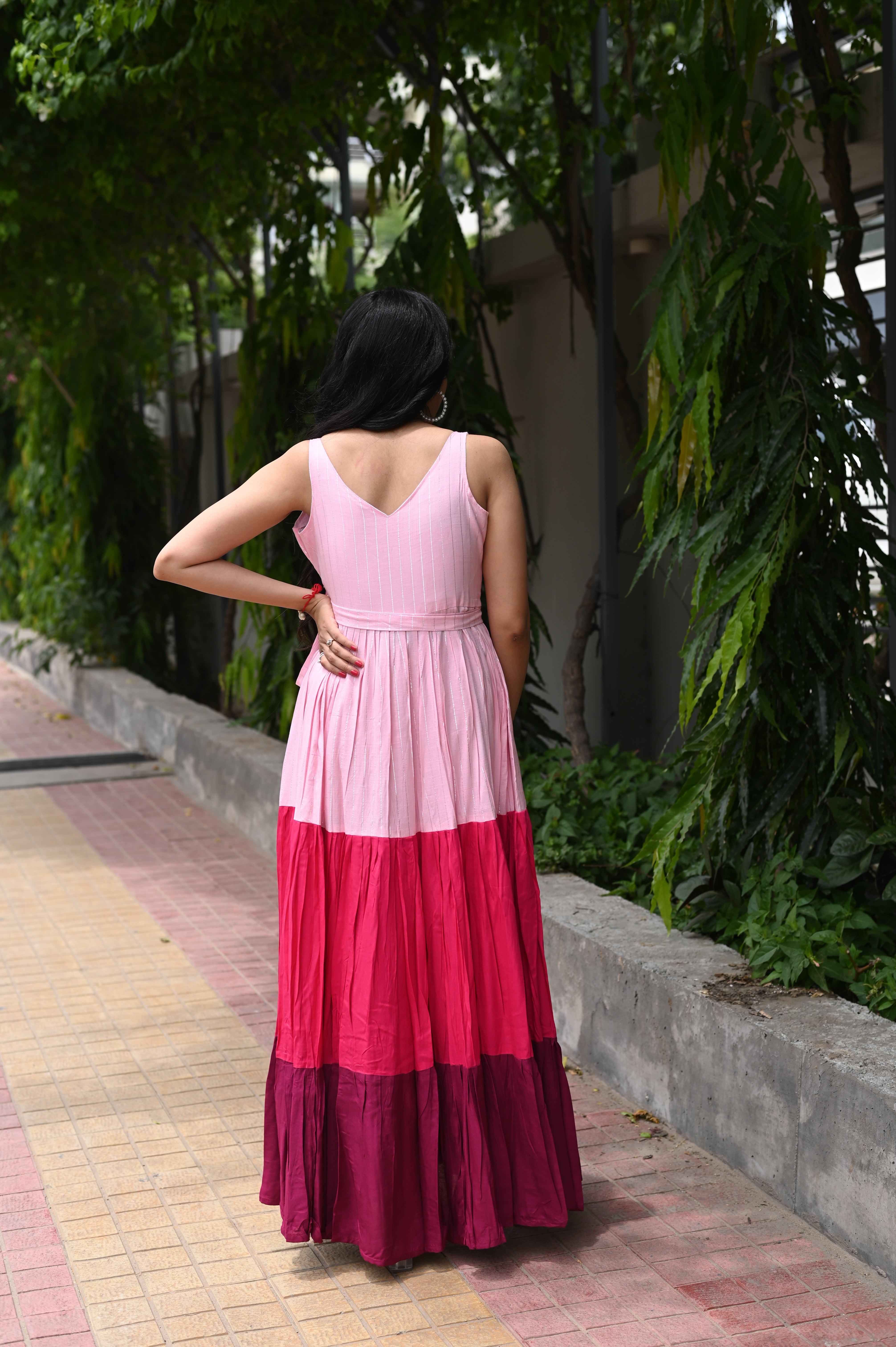 Pink Shaded Tiered Dress