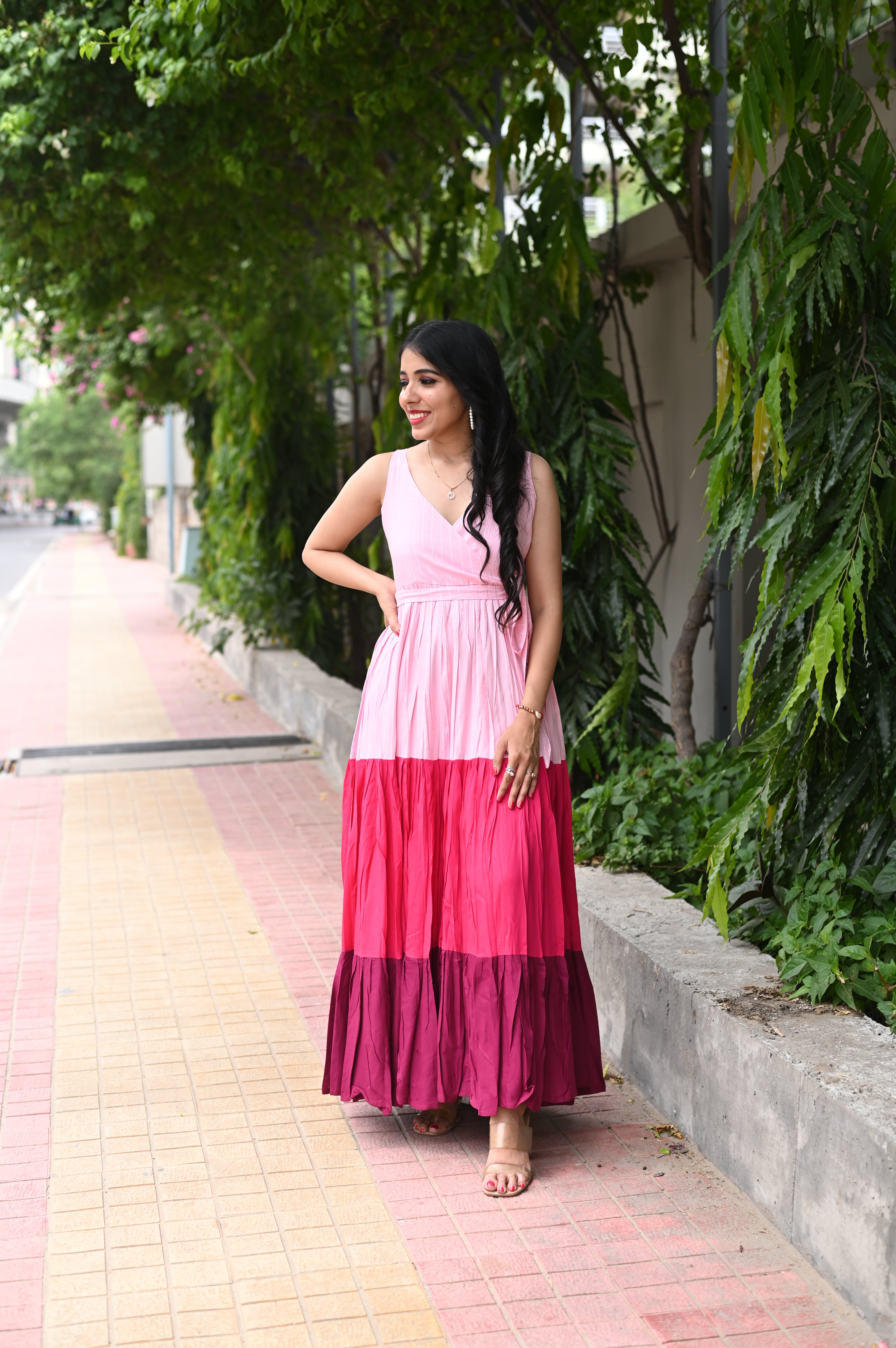 Pink Shaded Tiered Dress