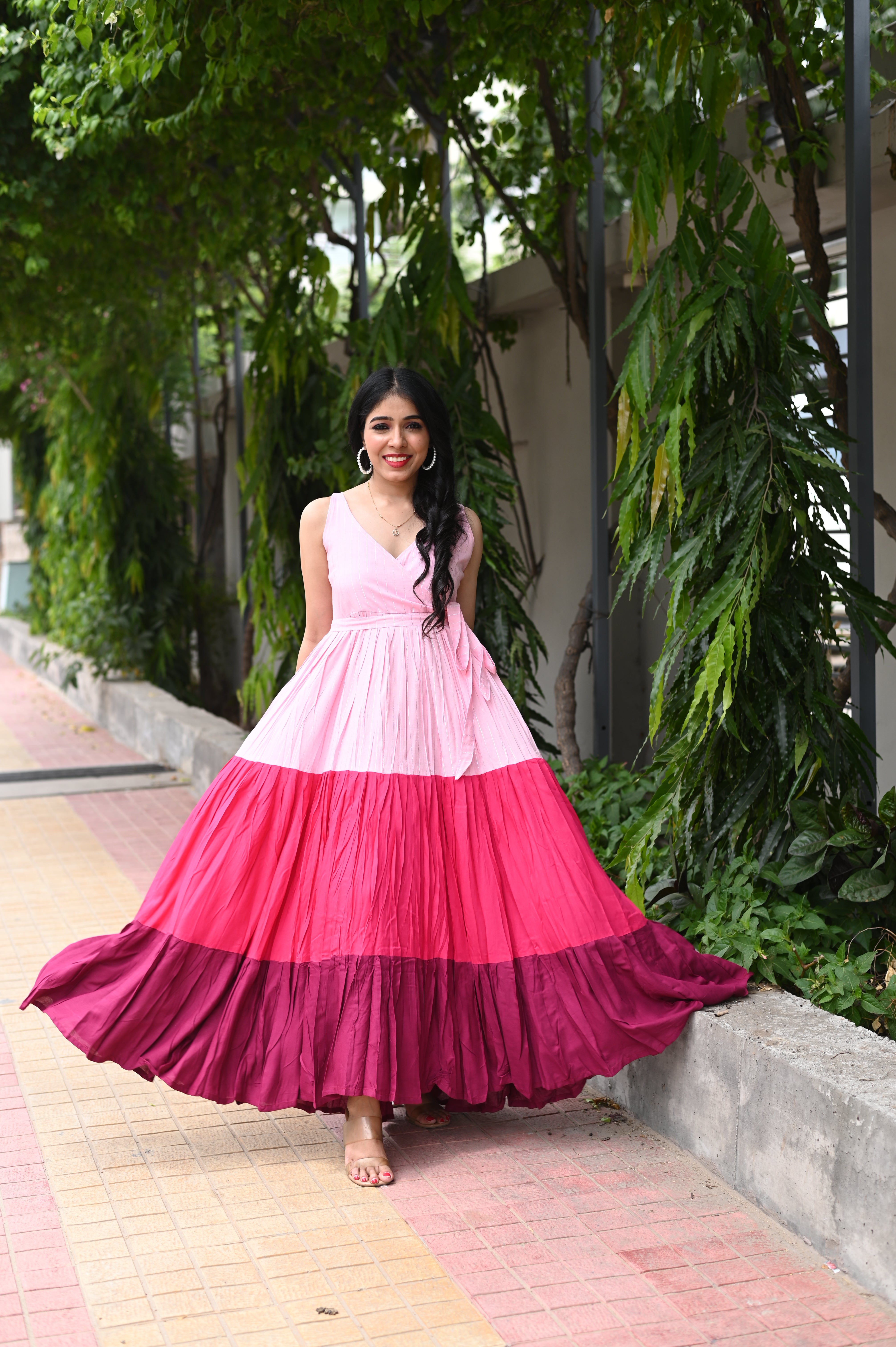 Pink Shaded Tiered Dress