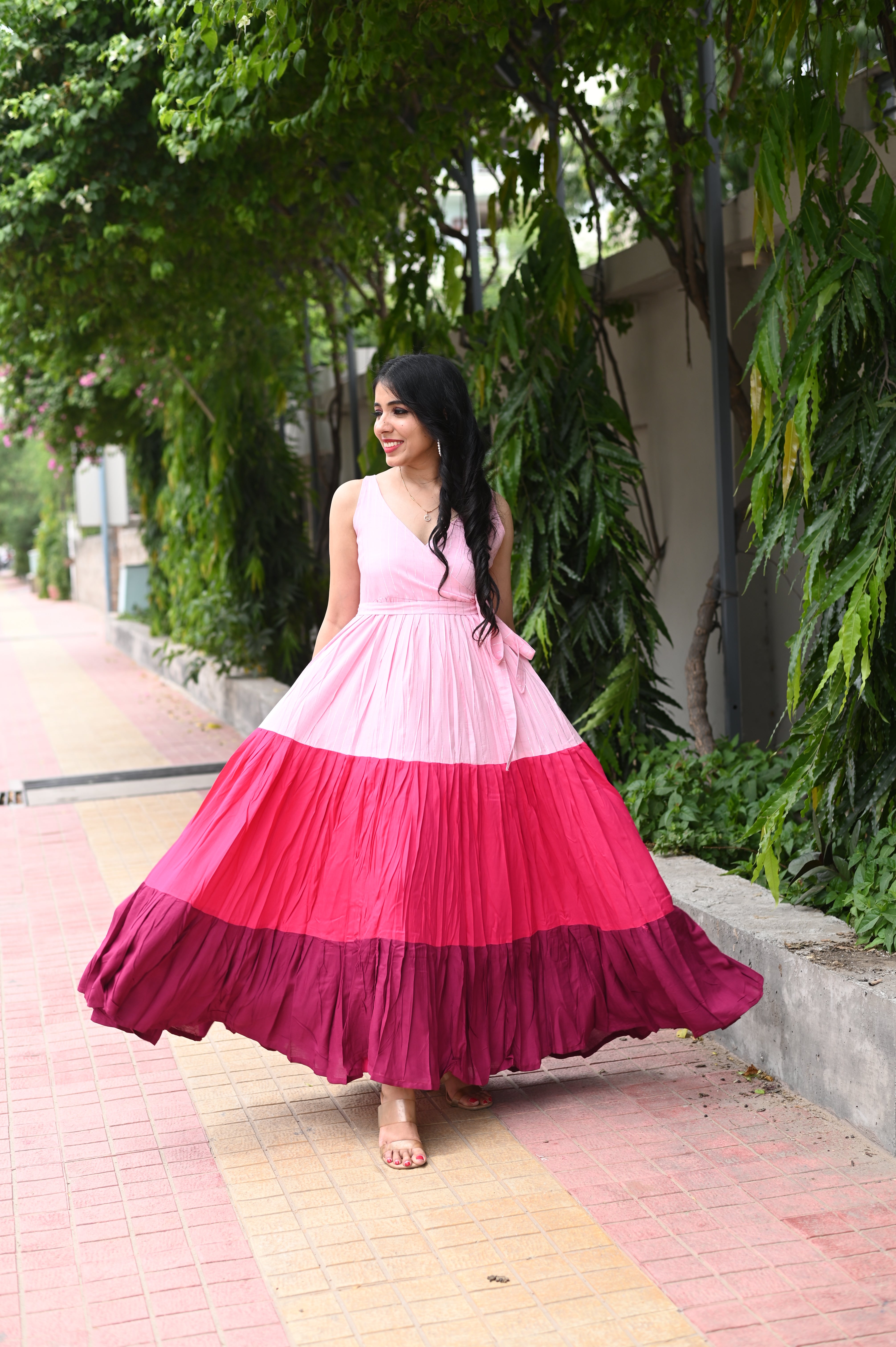 Pink Shaded Tiered Dress