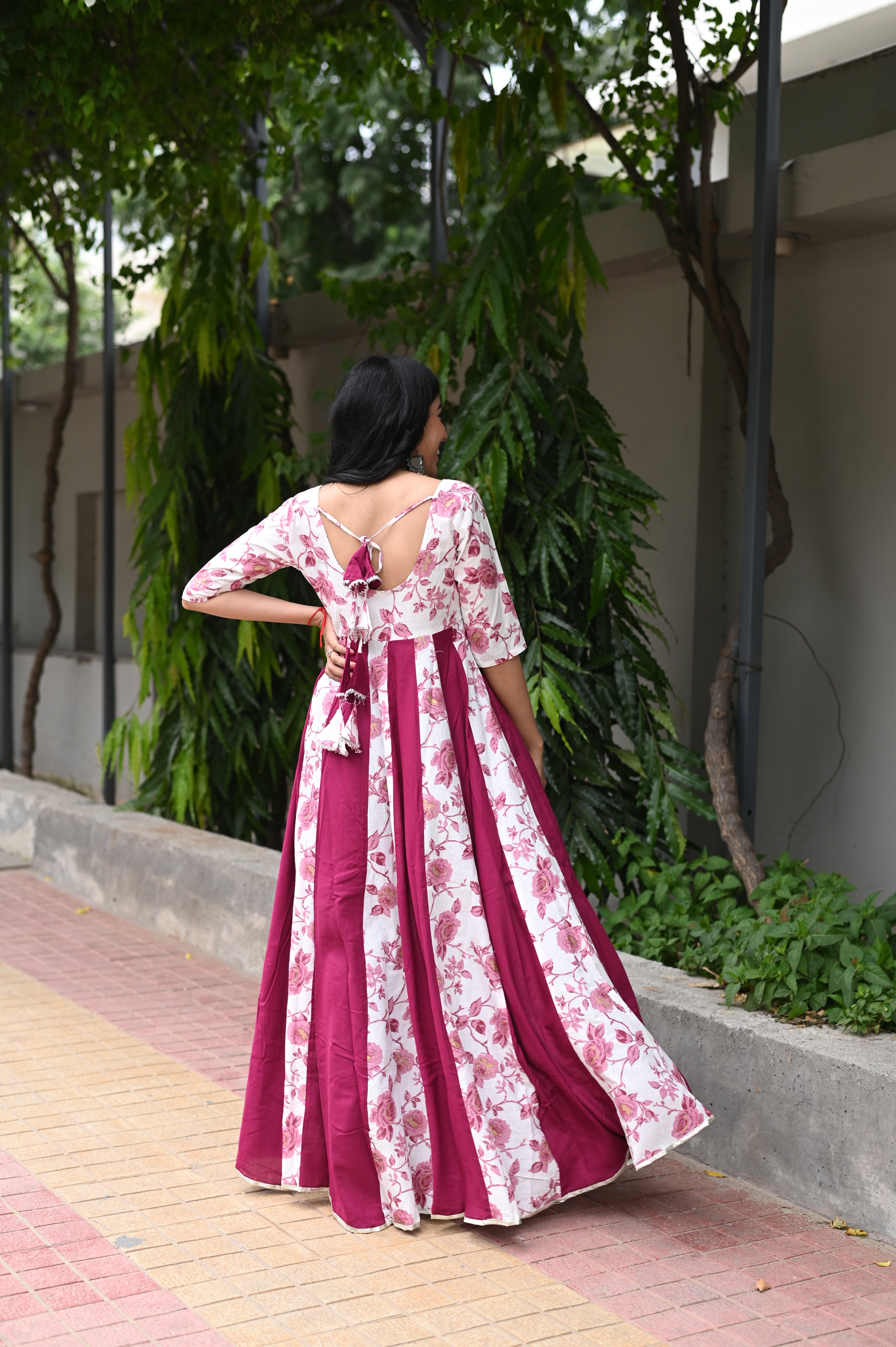 Pink Floral Printed Anarkali Gown