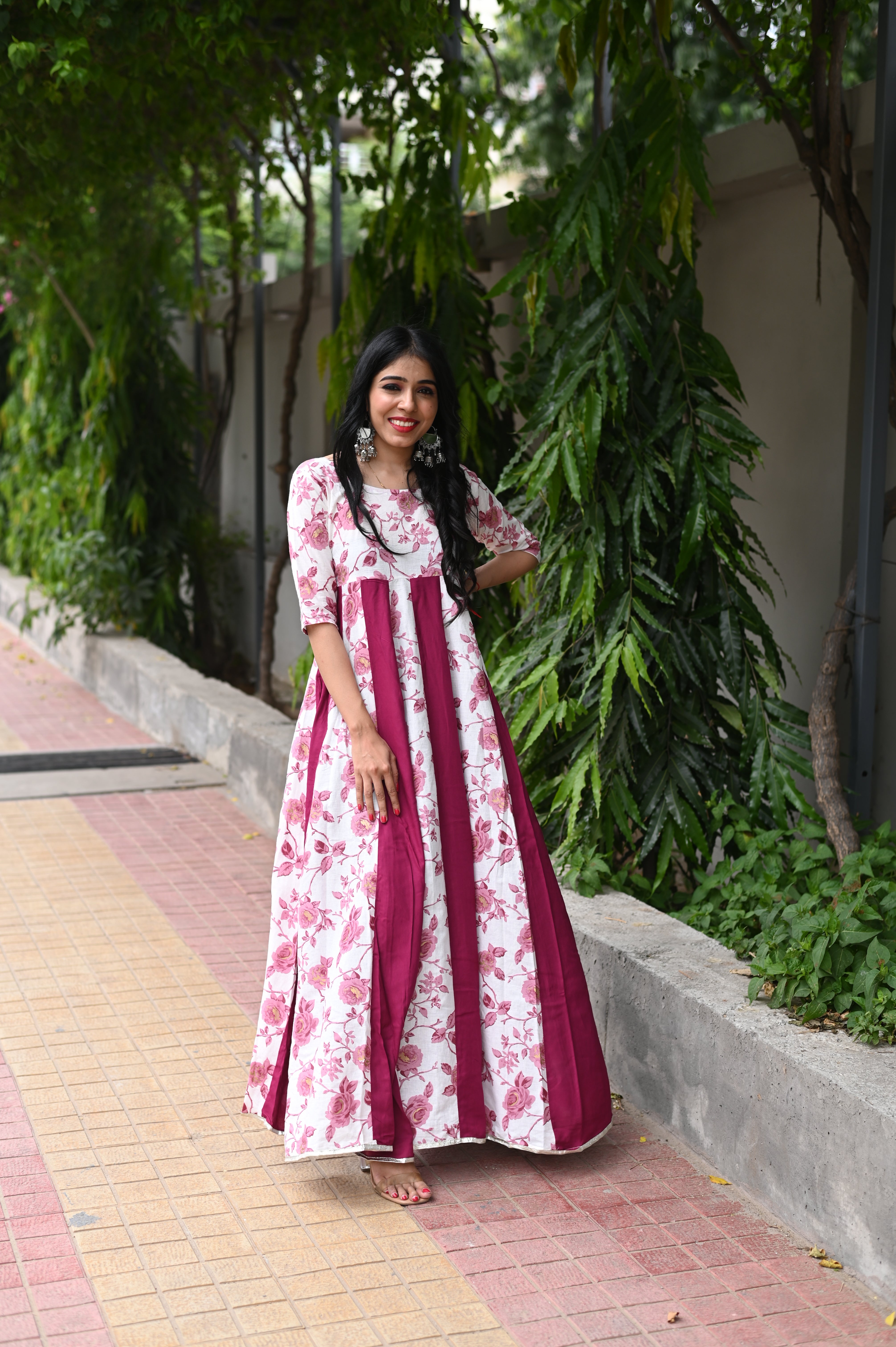 Pink Floral Printed Anarkali Gown