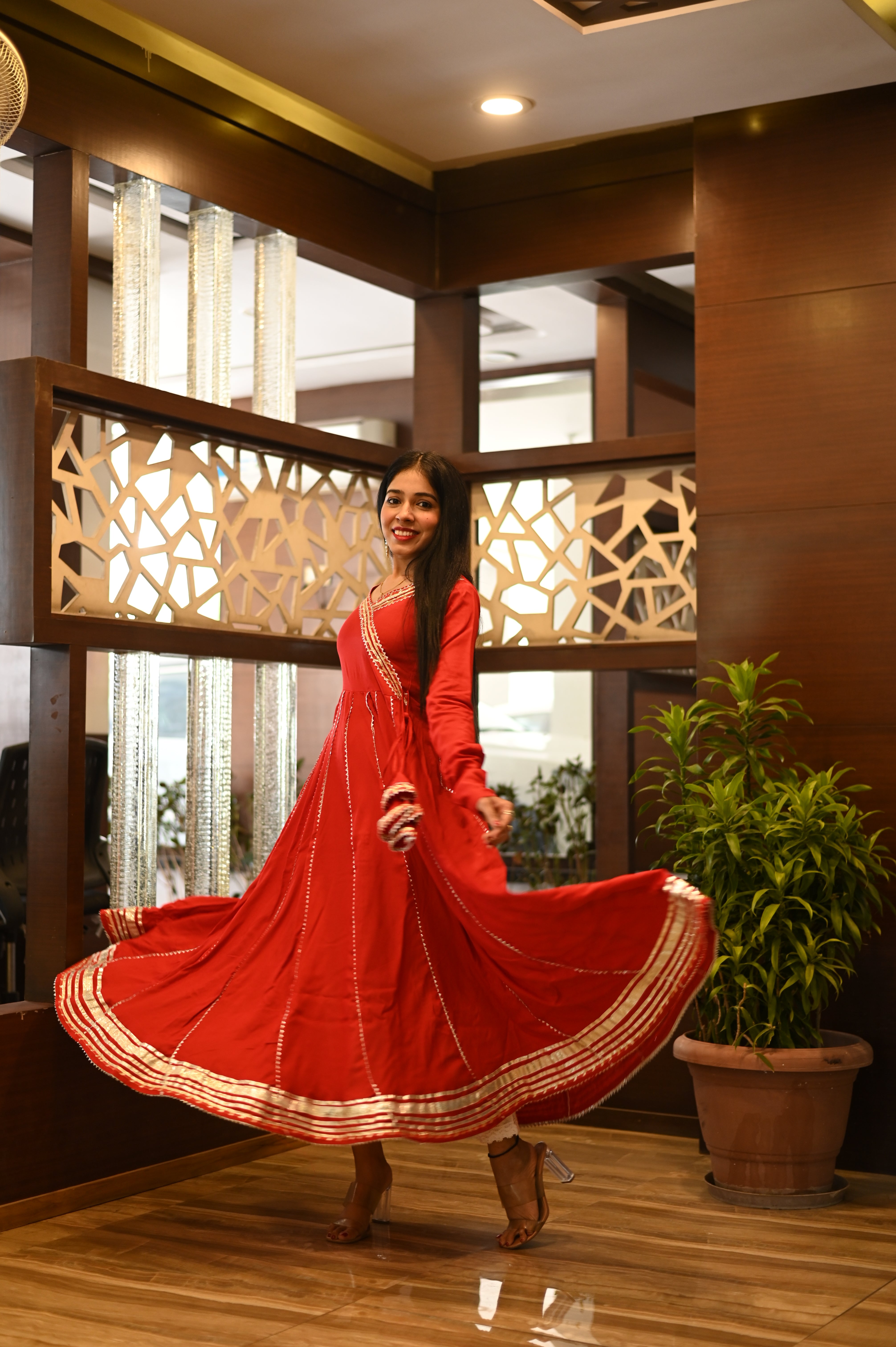 Red Heavy Gota Work Anarkali Set