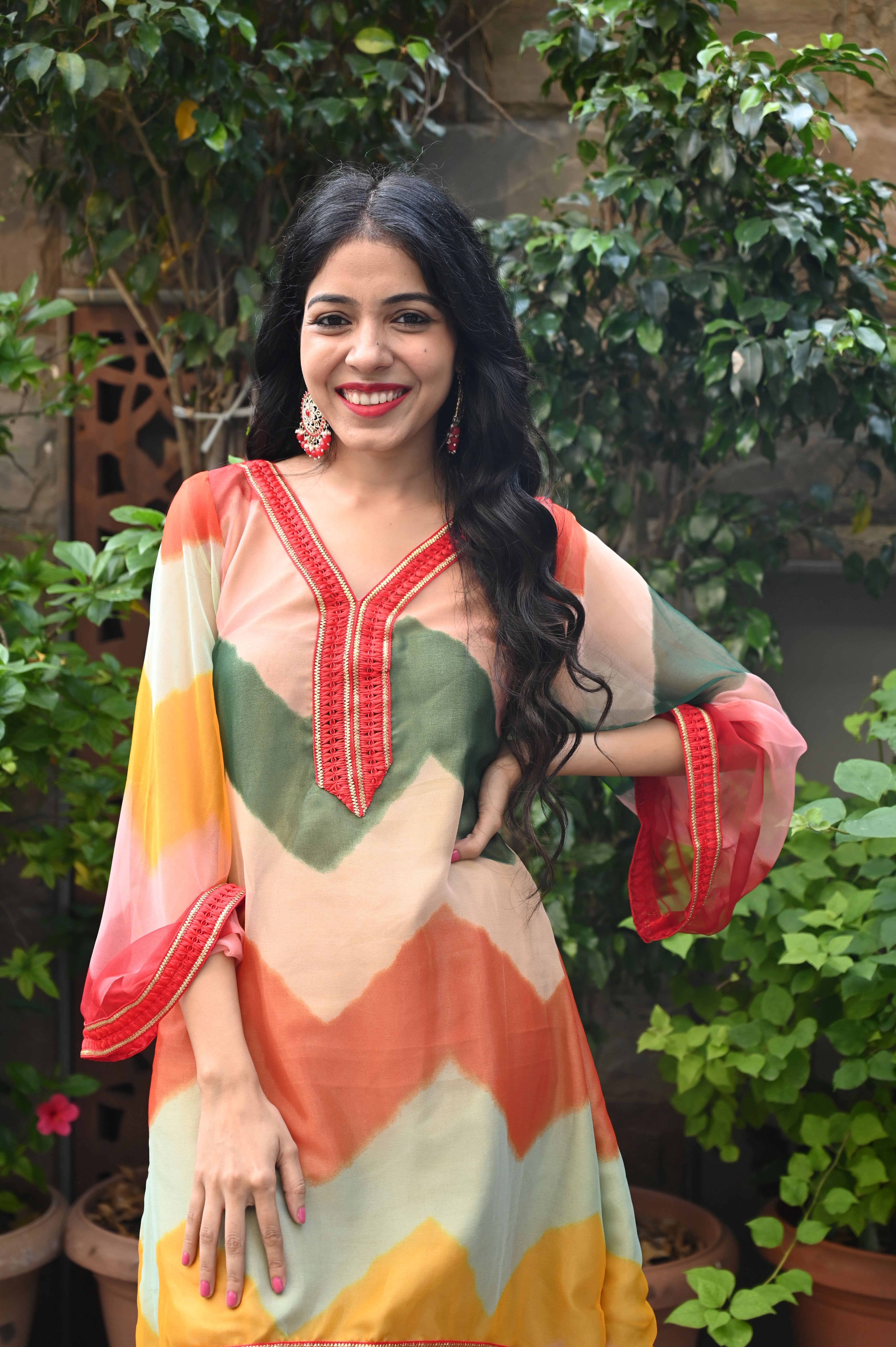 Multishaded Leheriya Kurta Set