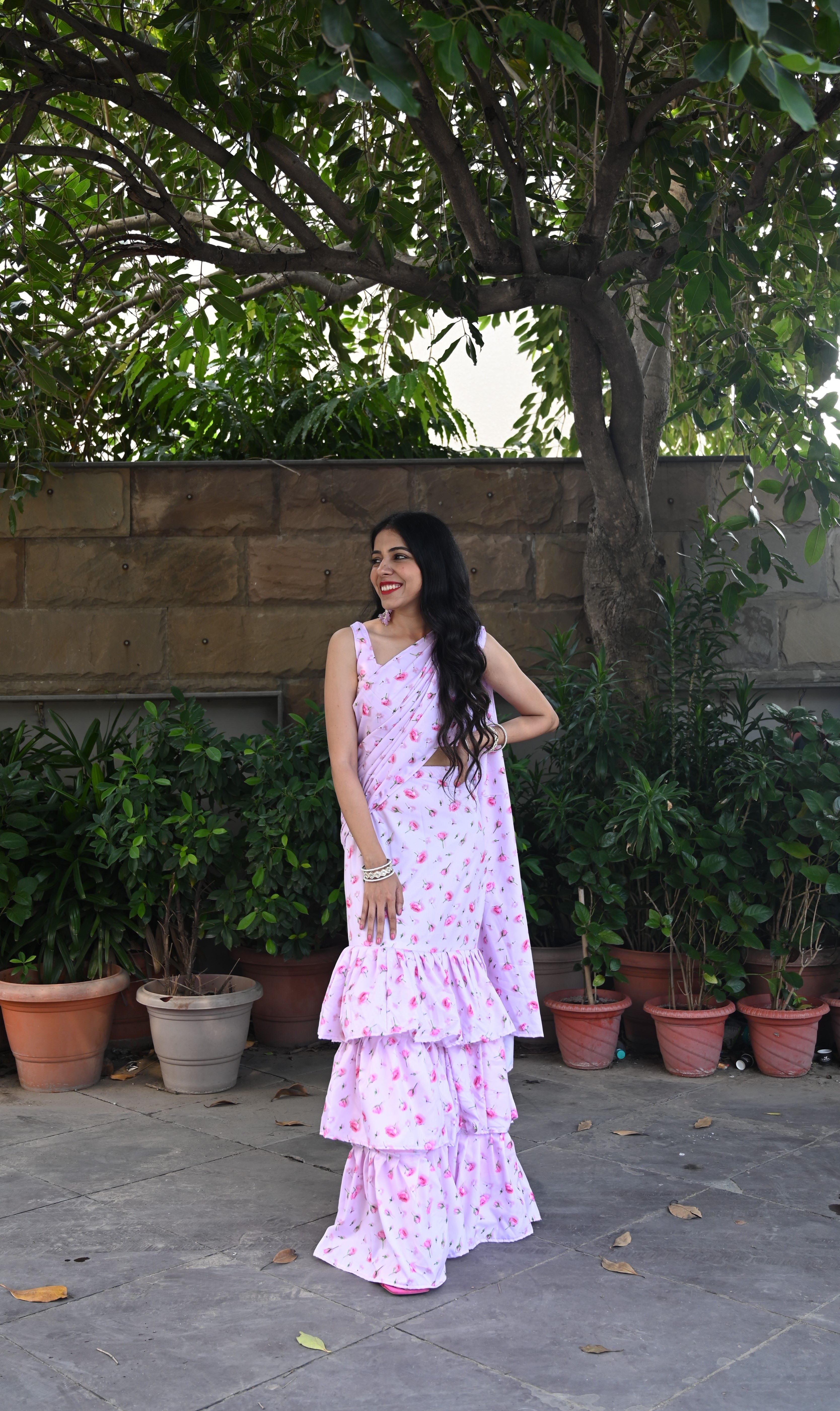 Lavender Pre Drape Saree