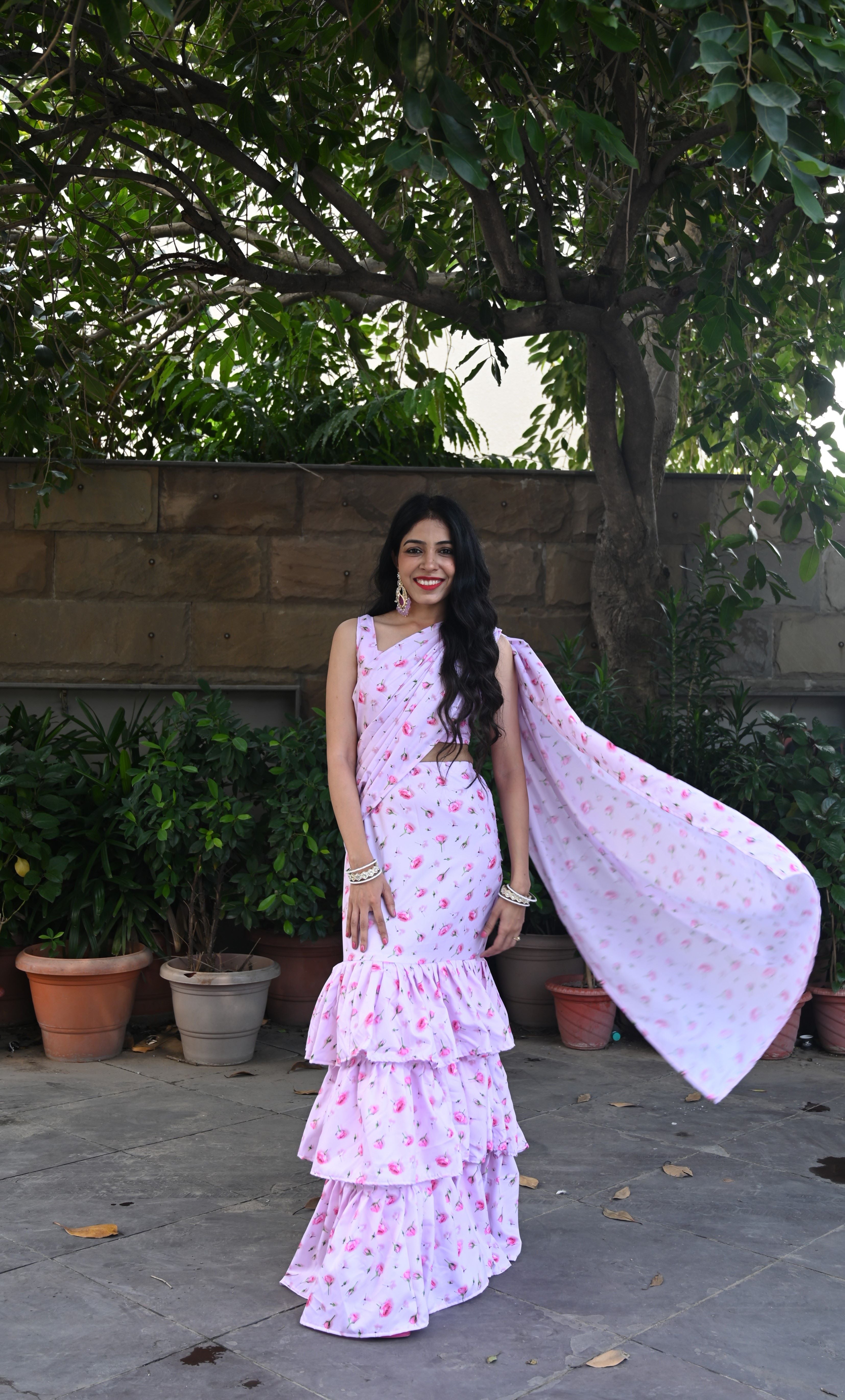 Lavender Pre Drape Saree