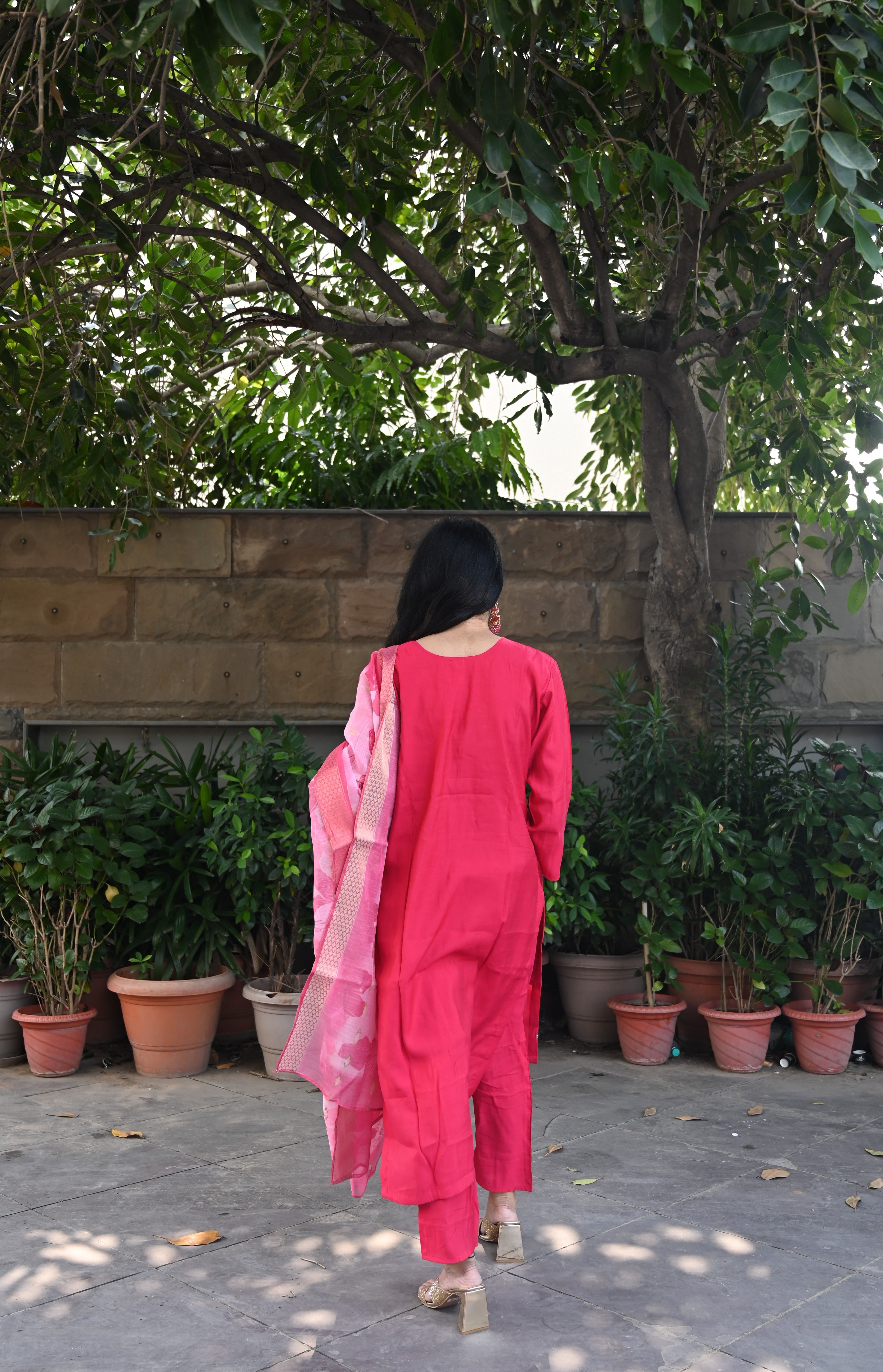 Pink Chanderi Suit Set