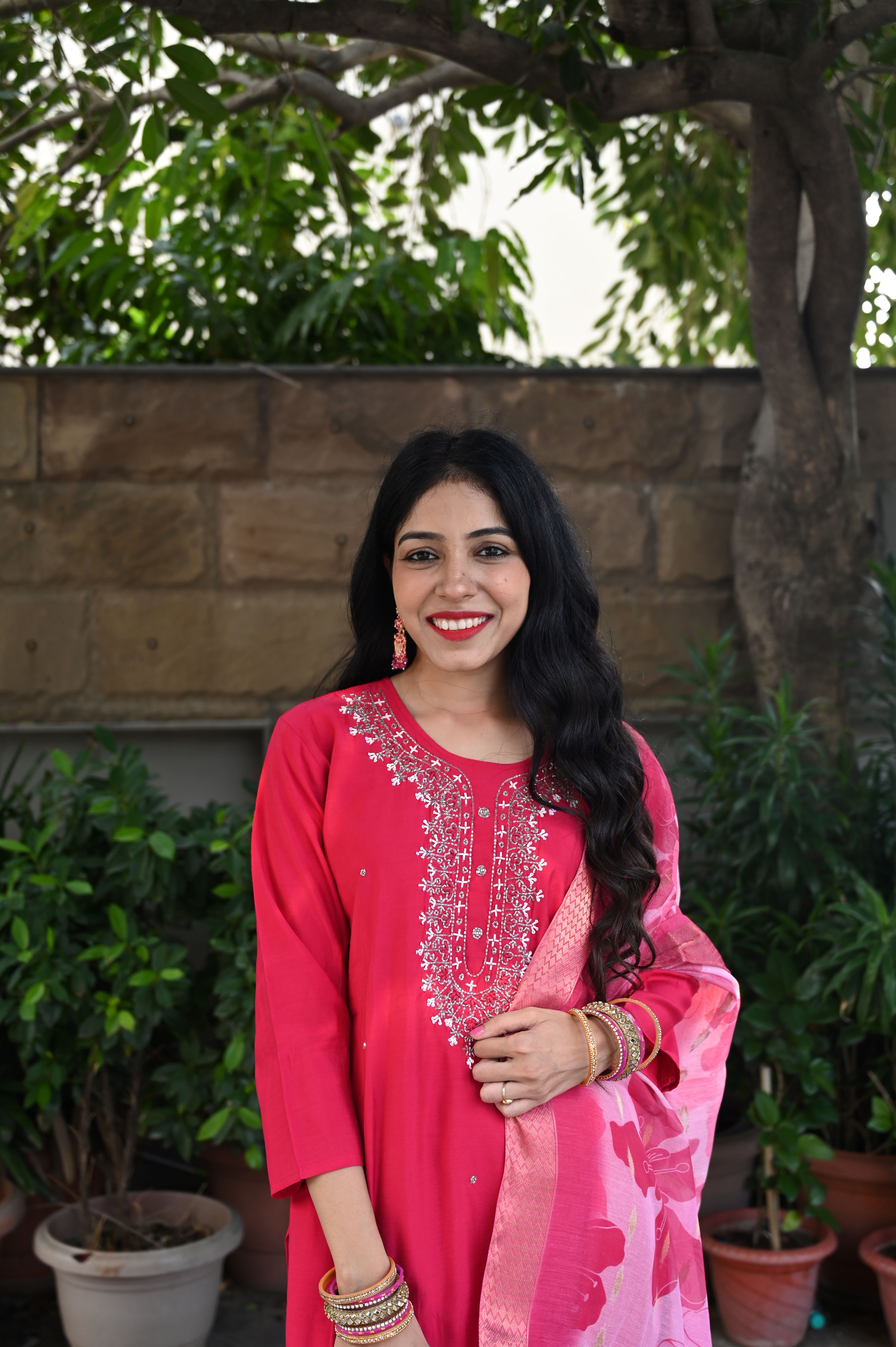 Pink Chanderi Suit Set