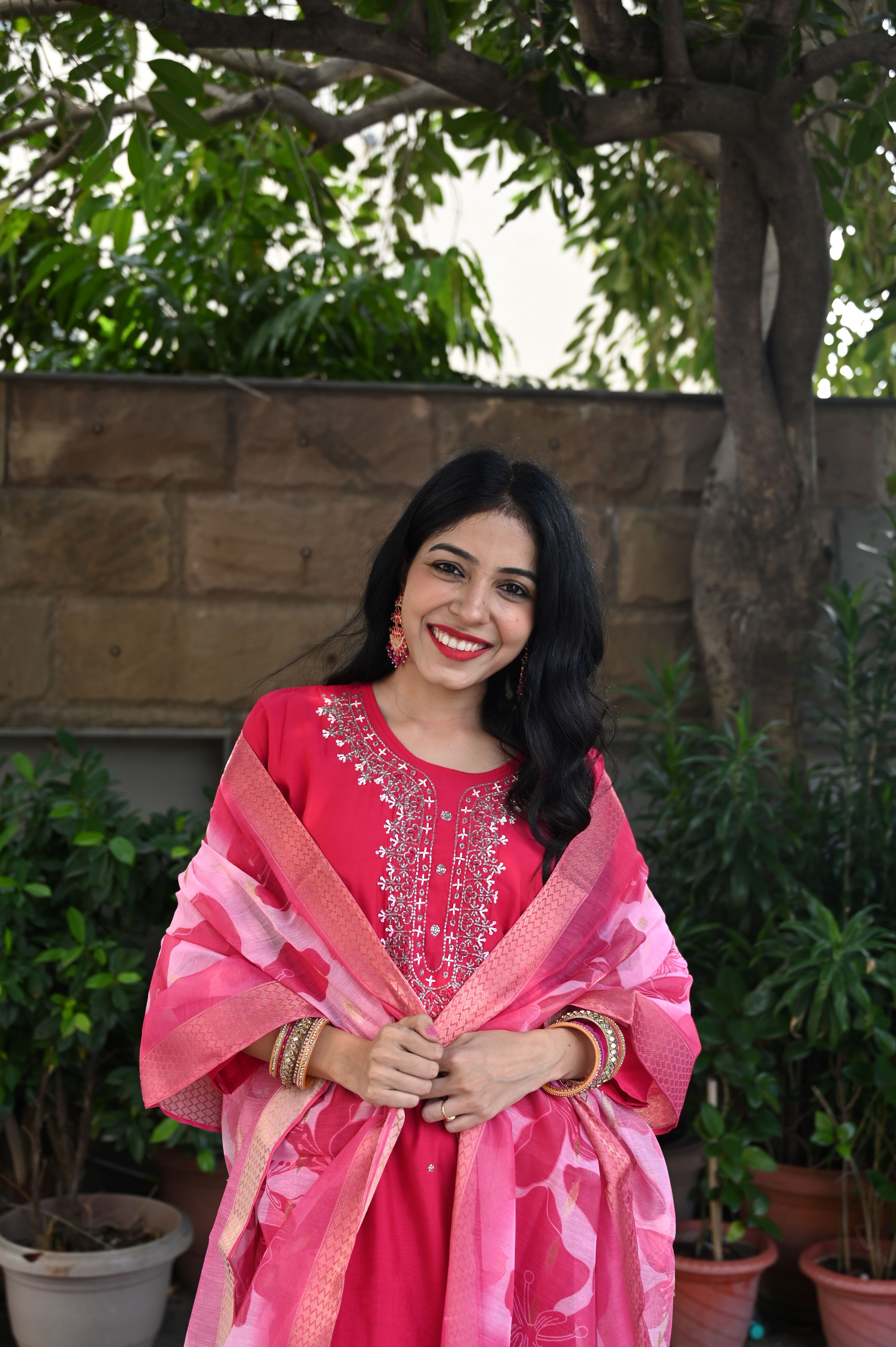 Pink Chanderi Suit Set